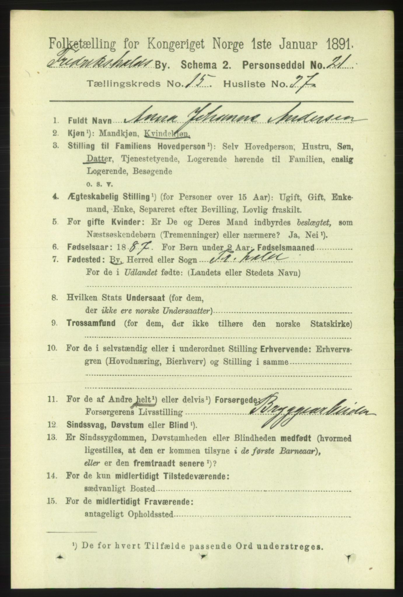 RA, 1891 census for 0101 Fredrikshald, 1891, p. 9898