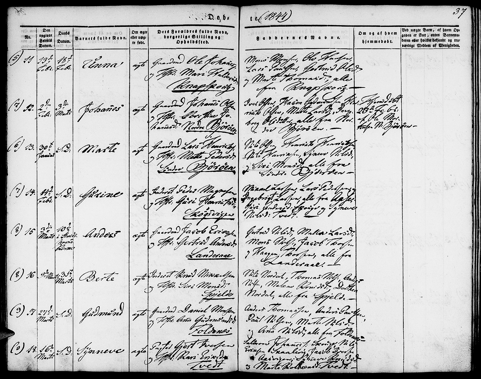 Fjell sokneprestembete, AV/SAB-A-75301/H/Haa: Parish register (official) no. A 1, 1835-1850, p. 37