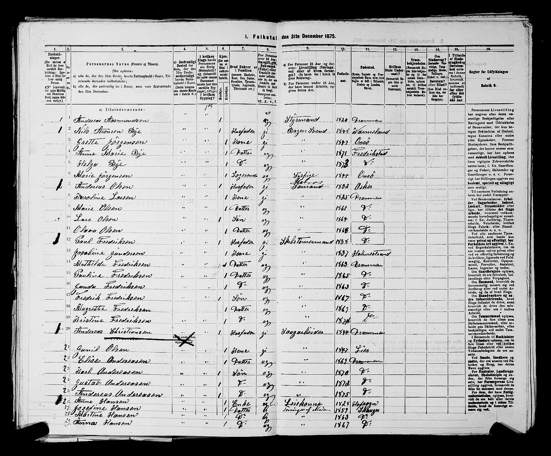 SAKO, 1875 census for 0602 Drammen, 1875, p. 3487