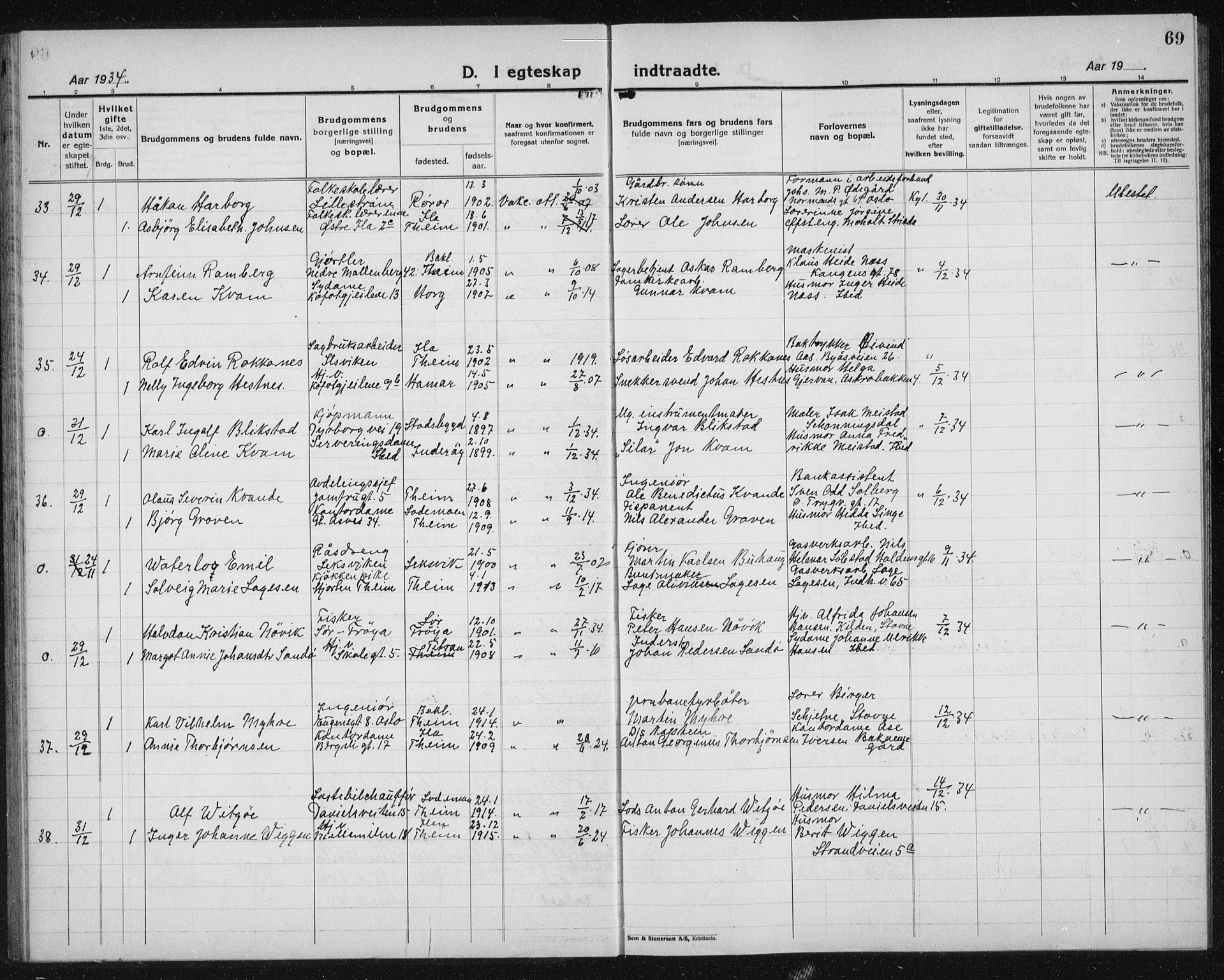 Ministerialprotokoller, klokkerbøker og fødselsregistre - Sør-Trøndelag, SAT/A-1456/603/L0176: Parish register (copy) no. 603C04, 1923-1941, p. 69