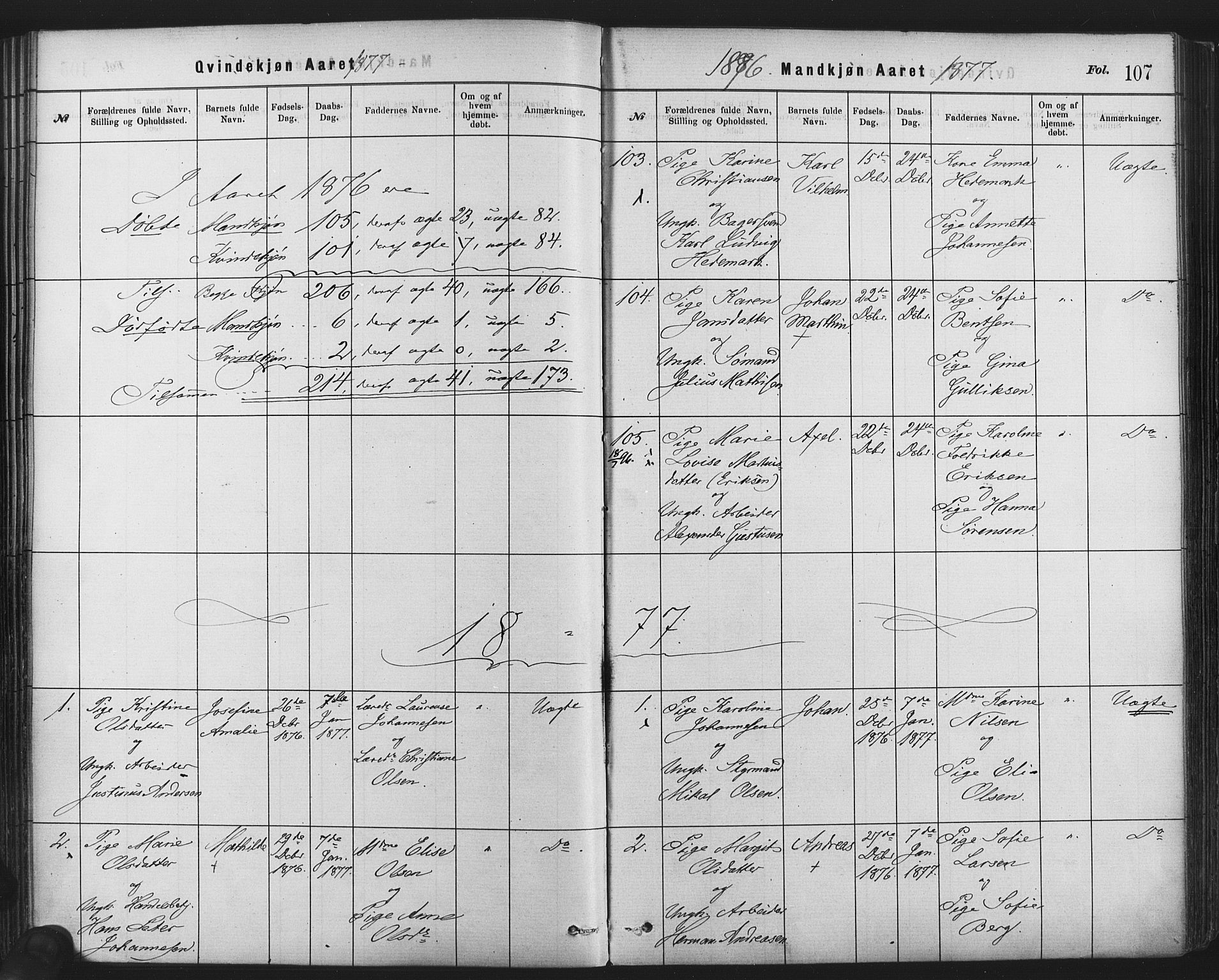 Rikshospitalet prestekontor Kirkebøker, SAO/A-10309b/F/L0006: Parish register (official) no. 6, 1871-1885, p. 107