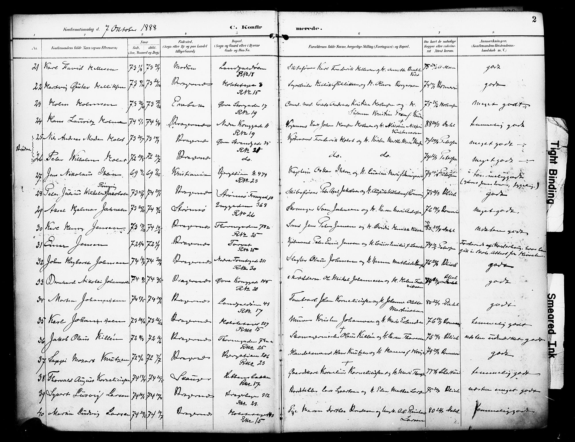 Bragernes kirkebøker, AV/SAKO-A-6/F/Fc/L0006: Parish register (official) no. III 6, 1888-1899, p. 2