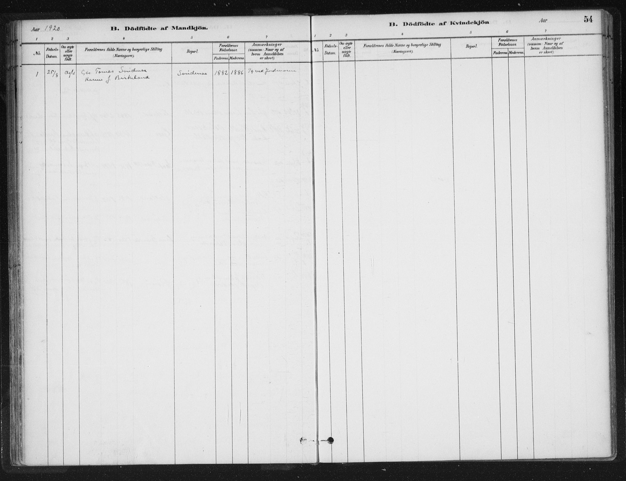 Sand sokneprestkontor, AV/SAST-A-101848/01/III/L0005: Parish register (official) no. A 5, 1880-1898, p. 54