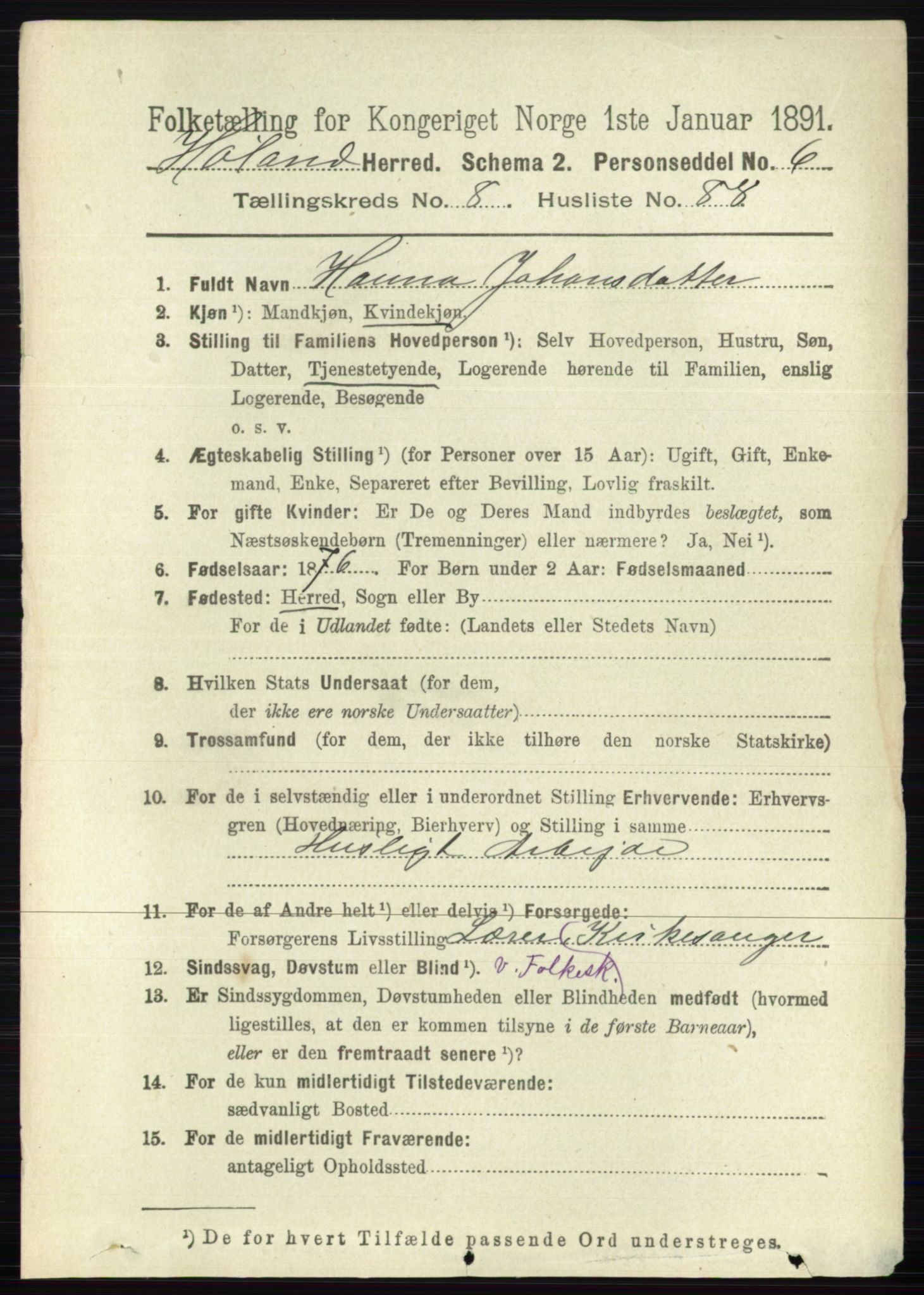 RA, 1891 census for 0221 Høland, 1891, p. 6088