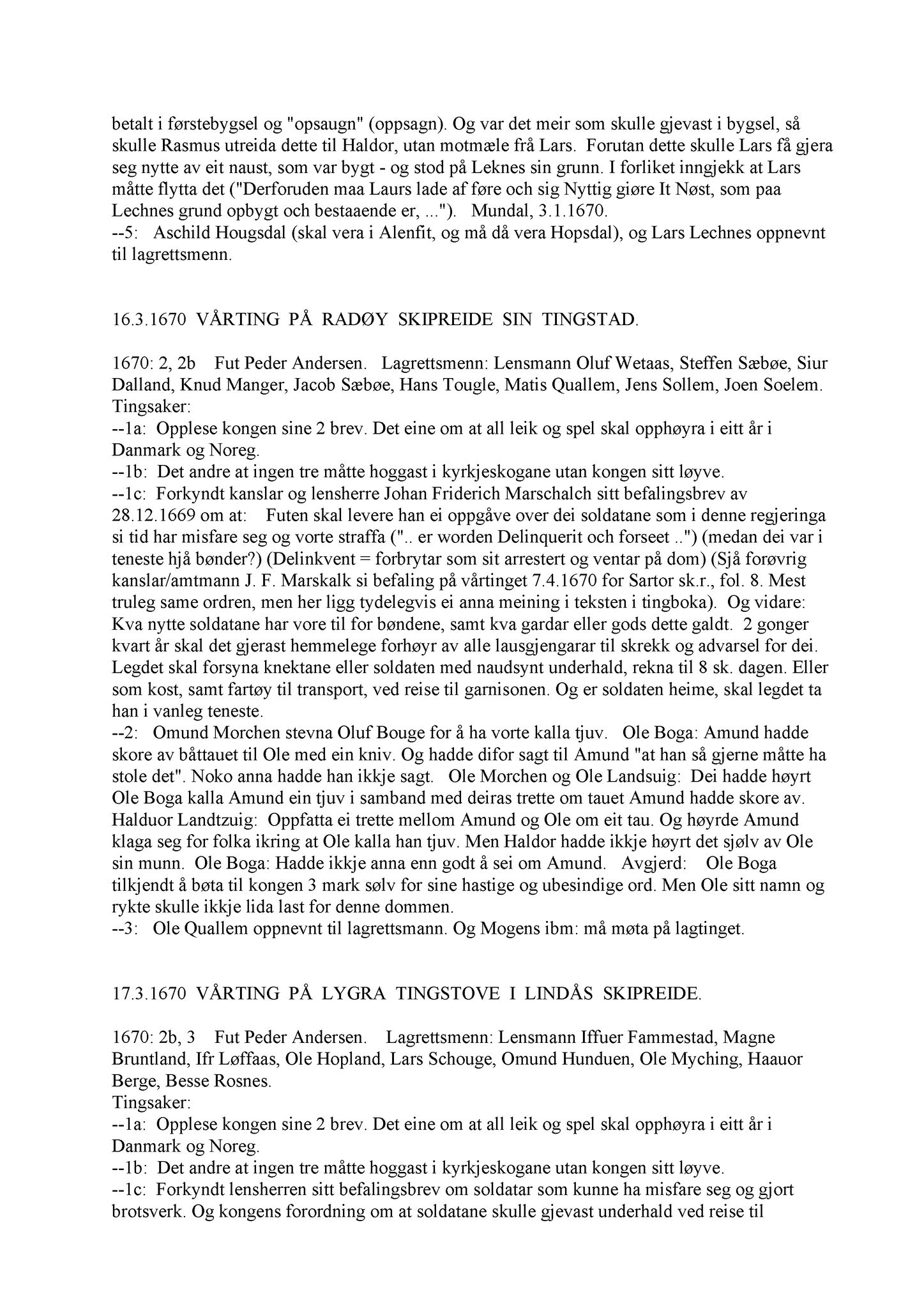 Samling av fulltekstavskrifter, SAB/FULLTEKST/A/12/0113: Nordhordland sorenskriveri, tingbok nr. A 11, 1670