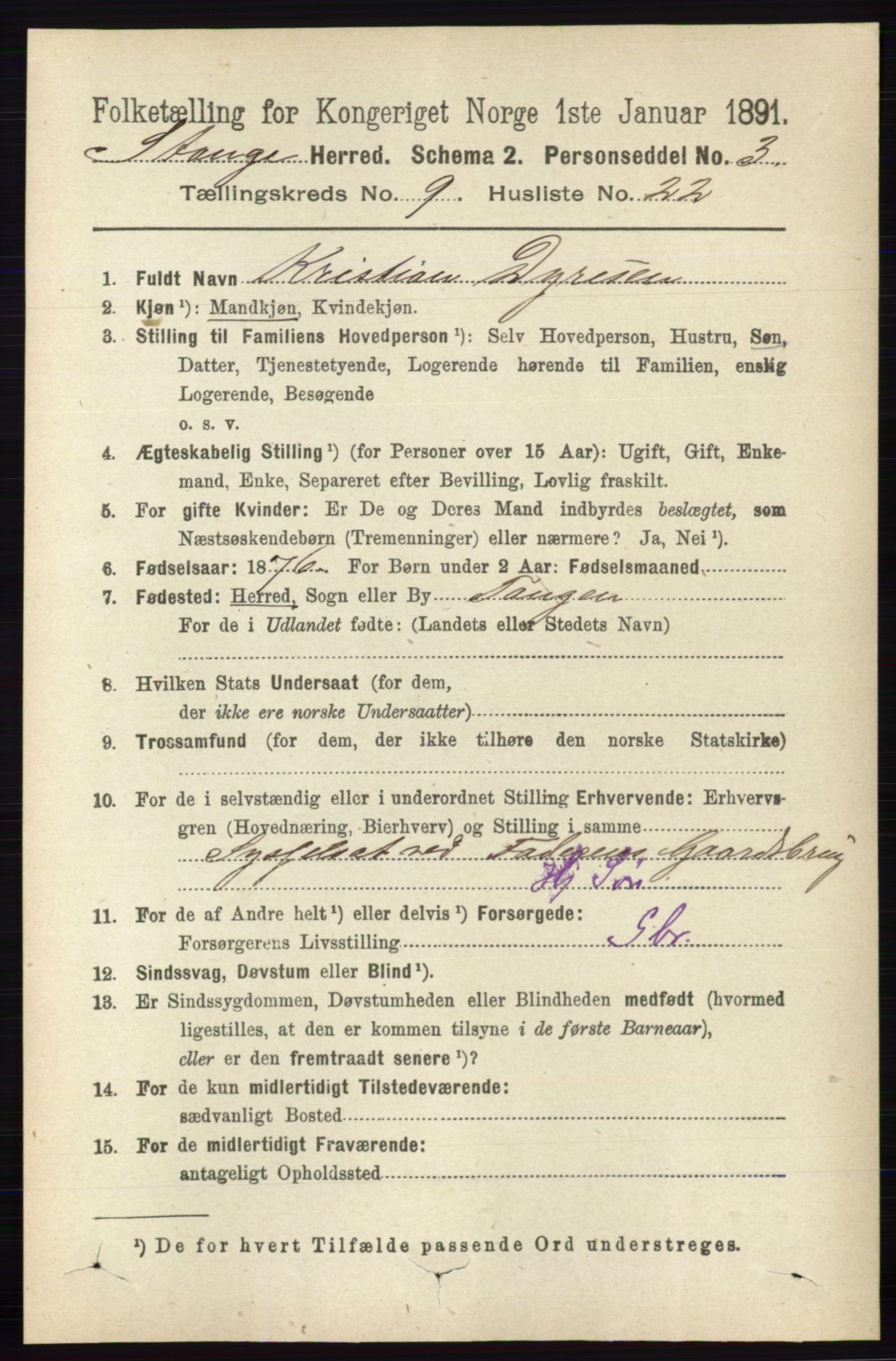 RA, 1891 census for 0417 Stange, 1891, p. 6179