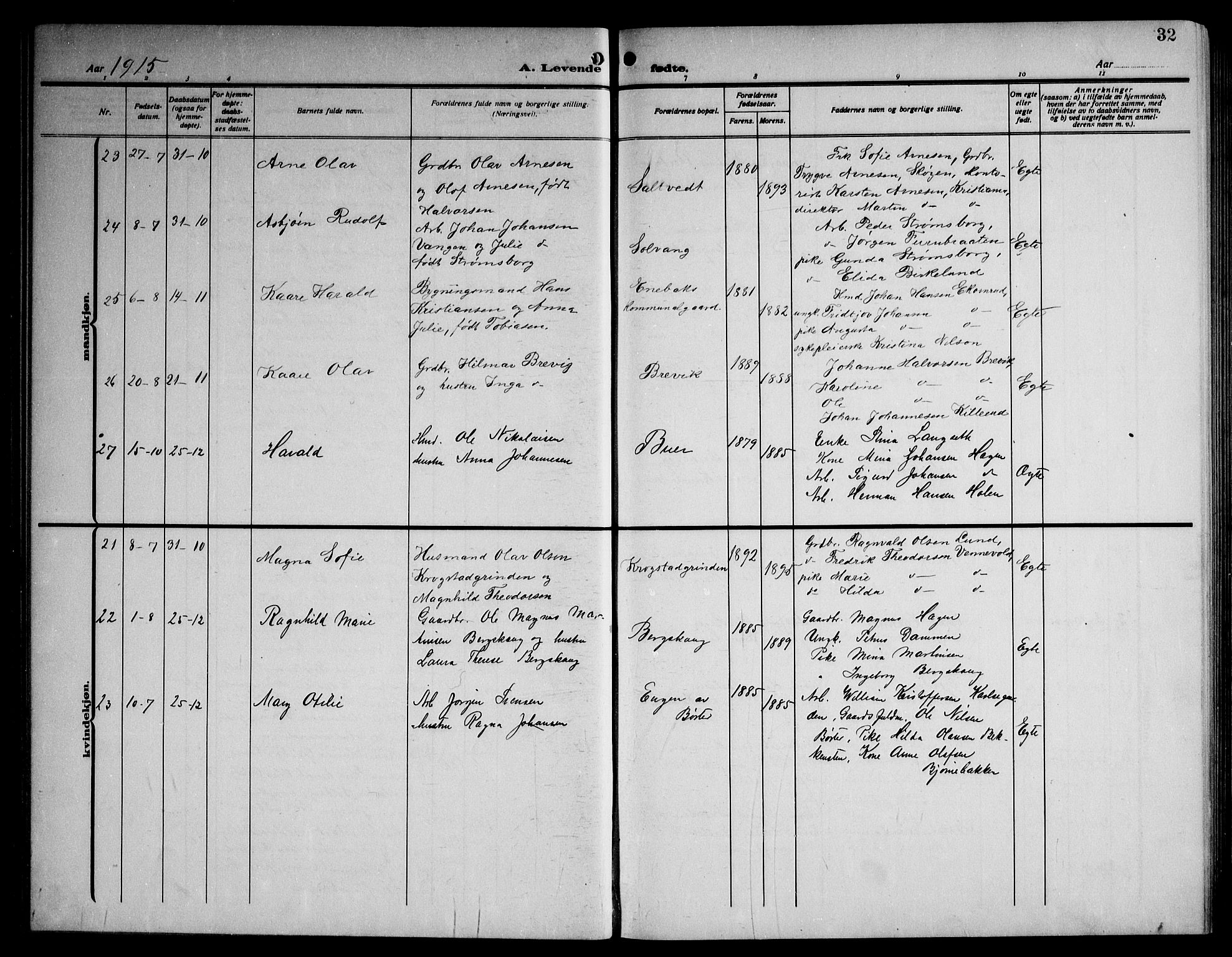 Enebakk prestekontor Kirkebøker, AV/SAO-A-10171c/G/Ga/L0007: Parish register (copy) no. I 7, 1911-1949, p. 32