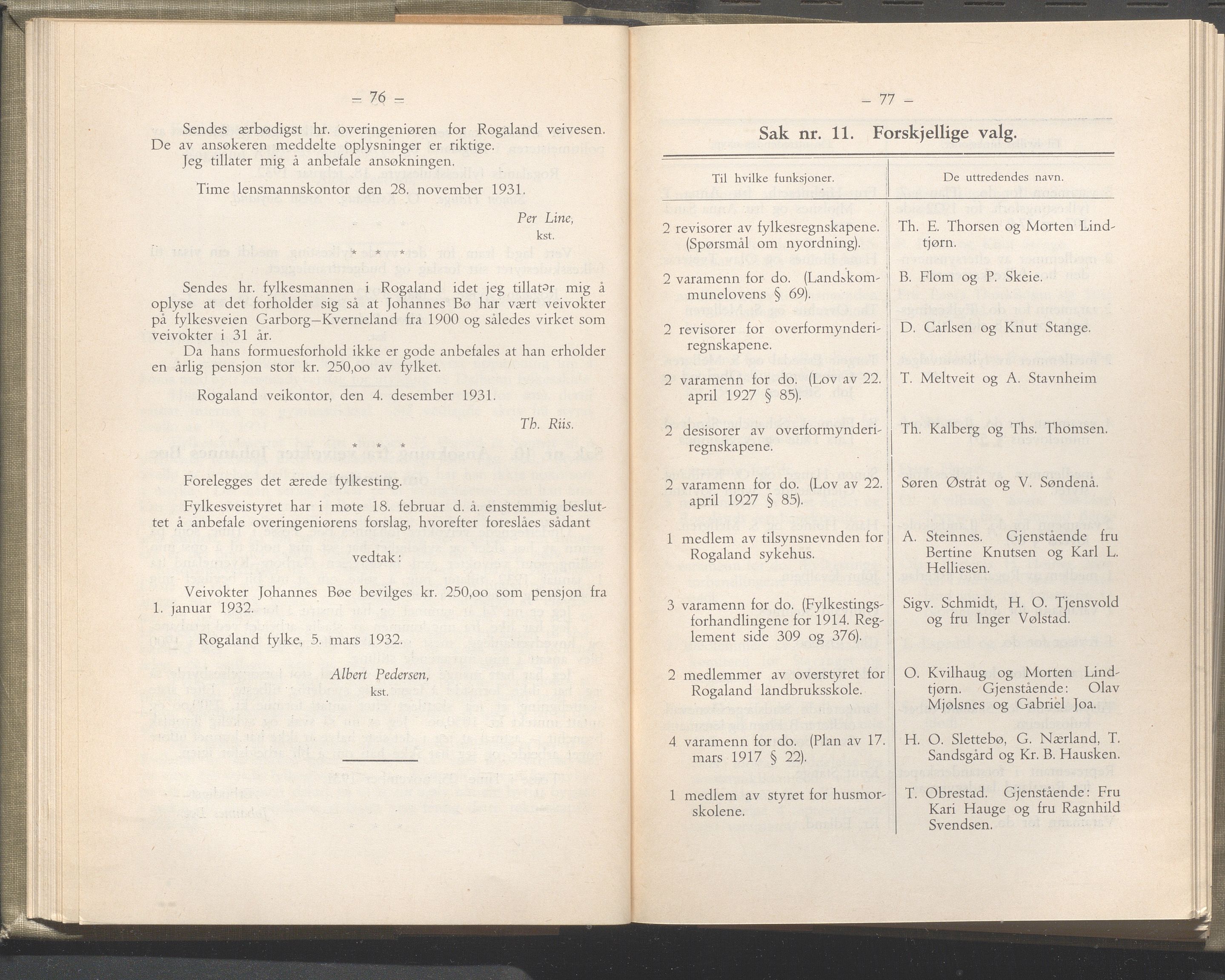 Rogaland fylkeskommune - Fylkesrådmannen , IKAR/A-900/A/Aa/Aaa/L0051: Møtebok , 1932, p. 76-77