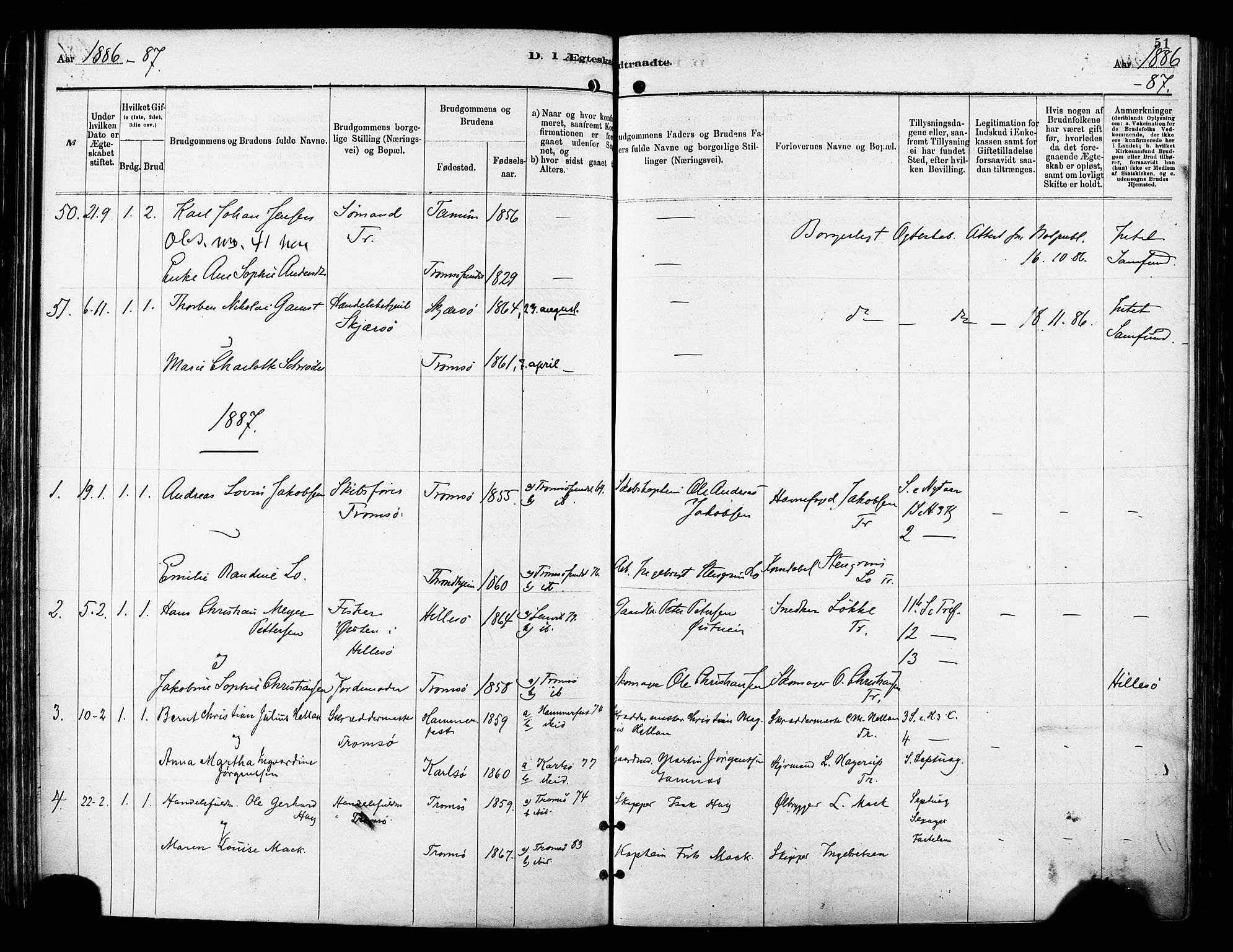 Tromsø sokneprestkontor/stiftsprosti/domprosti, SATØ/S-1343/G/Ga/L0014kirke: Parish register (official) no. 14, 1878-1888, p. 51