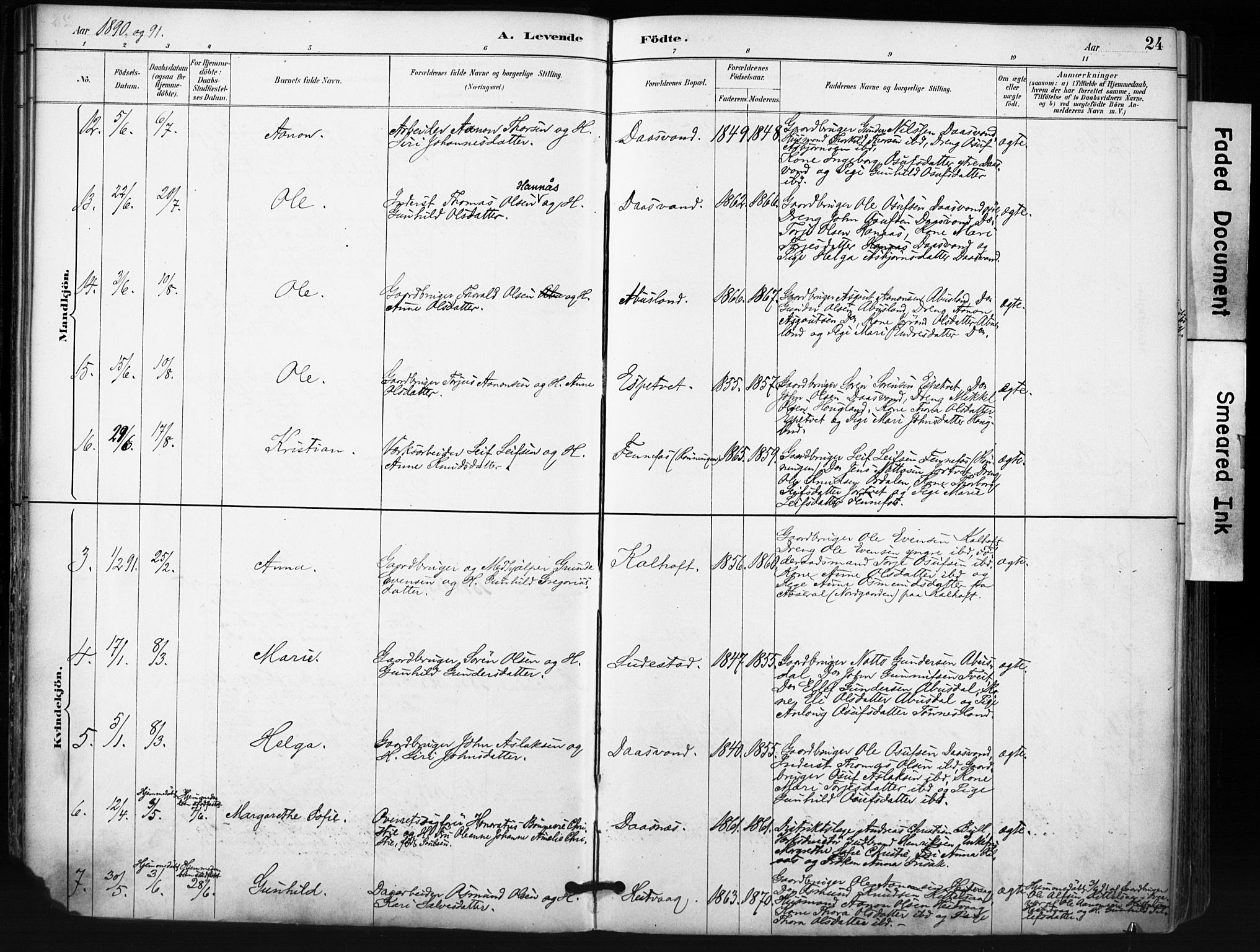 Evje sokneprestkontor, SAK/1111-0008/F/Fa/Fab/L0003: Parish register (official) no. A 3, 1884-1909, p. 24
