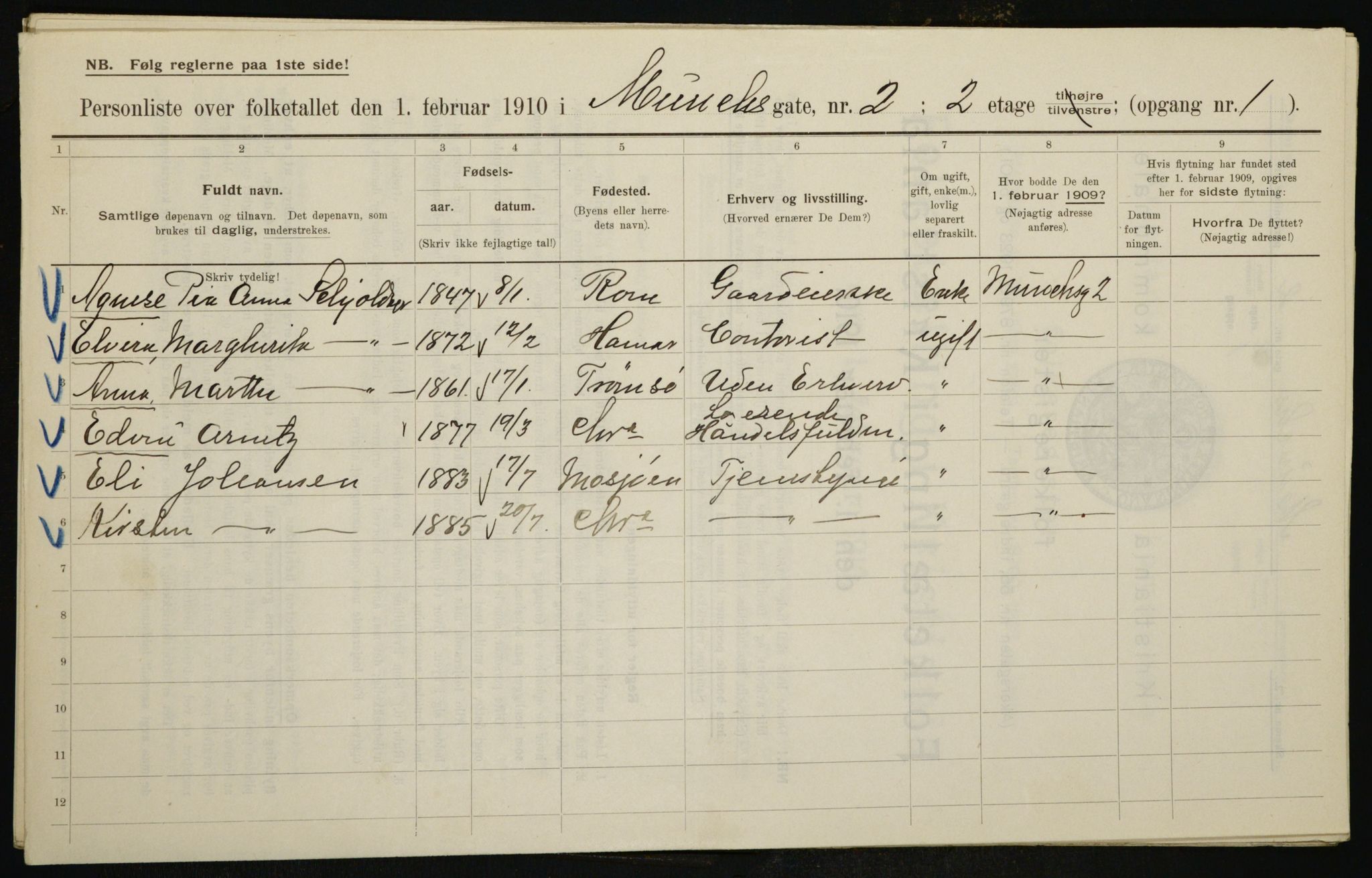 OBA, Municipal Census 1910 for Kristiania, 1910, p. 64437