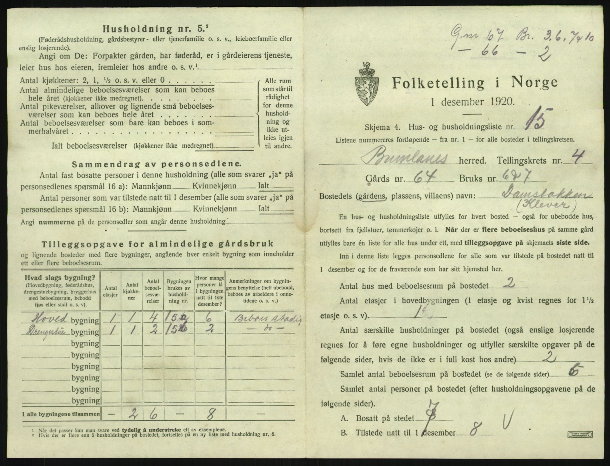 SAKO, 1920 census for Brunlanes, 1920, p. 749