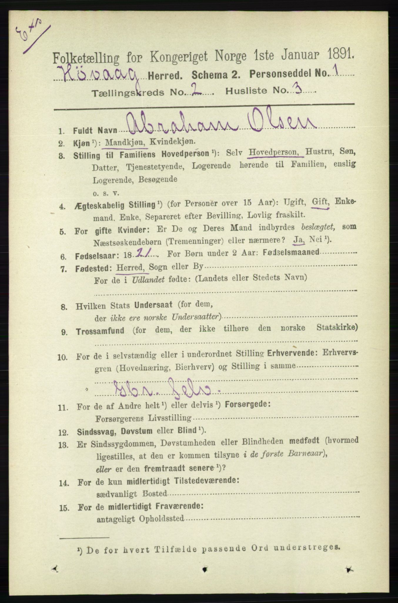 RA, Census 1891 for Nedenes amt: Gjenparter av personsedler for beslektede ektefeller, menn, 1891, p. 831