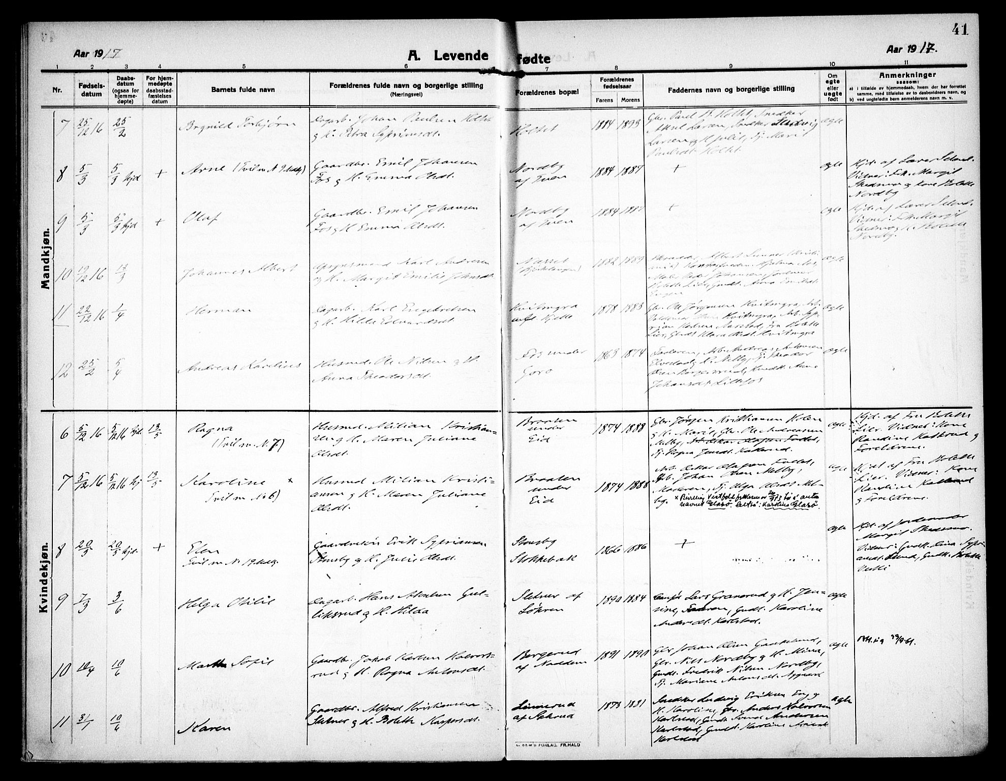 Høland prestekontor Kirkebøker, AV/SAO-A-10346a/F/Fa/L0016: Parish register (official) no. I 16, 1912-1921, p. 41