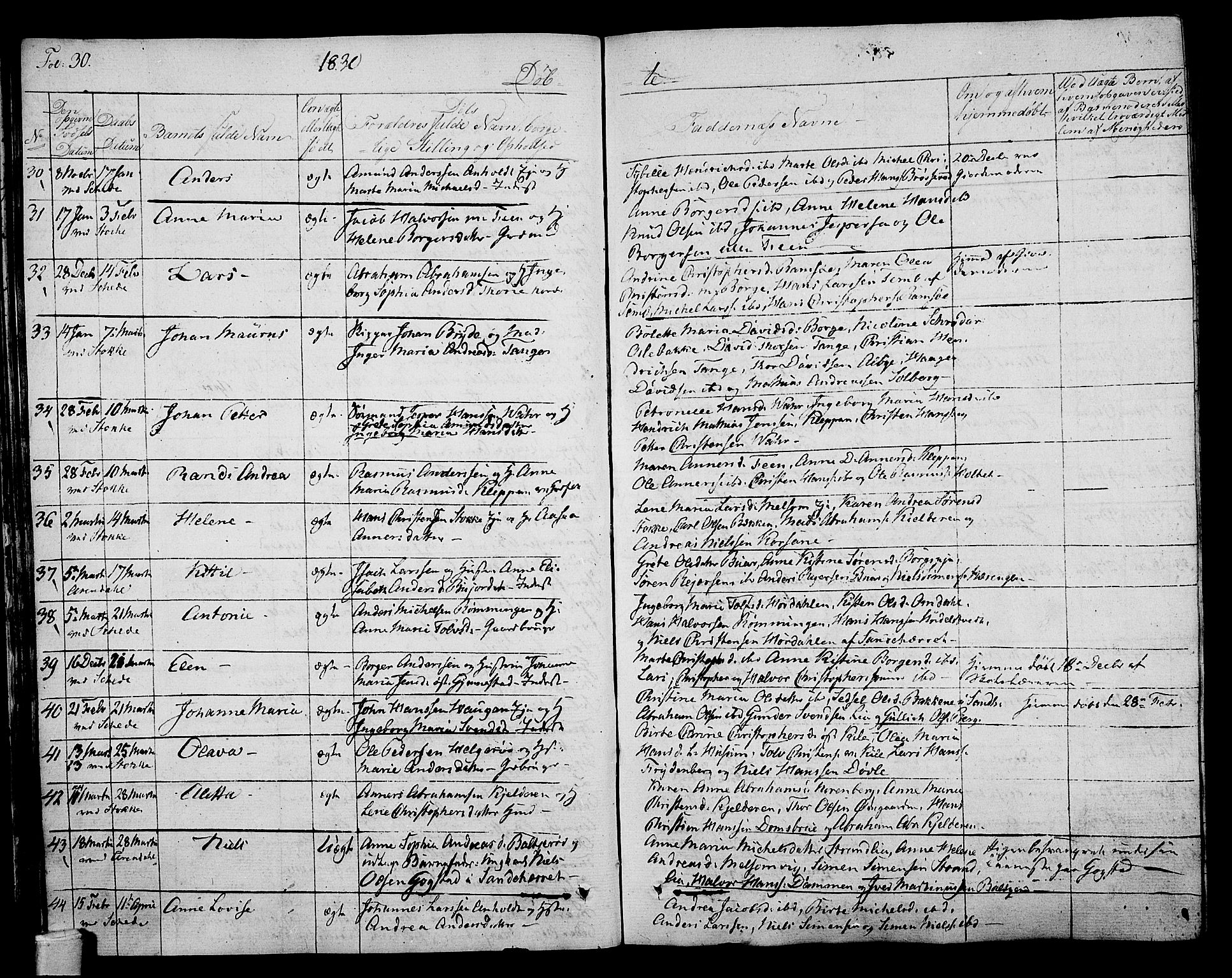 Stokke kirkebøker, AV/SAKO-A-320/F/Fa/L0006: Parish register (official) no. I 6, 1826-1843, p. 30