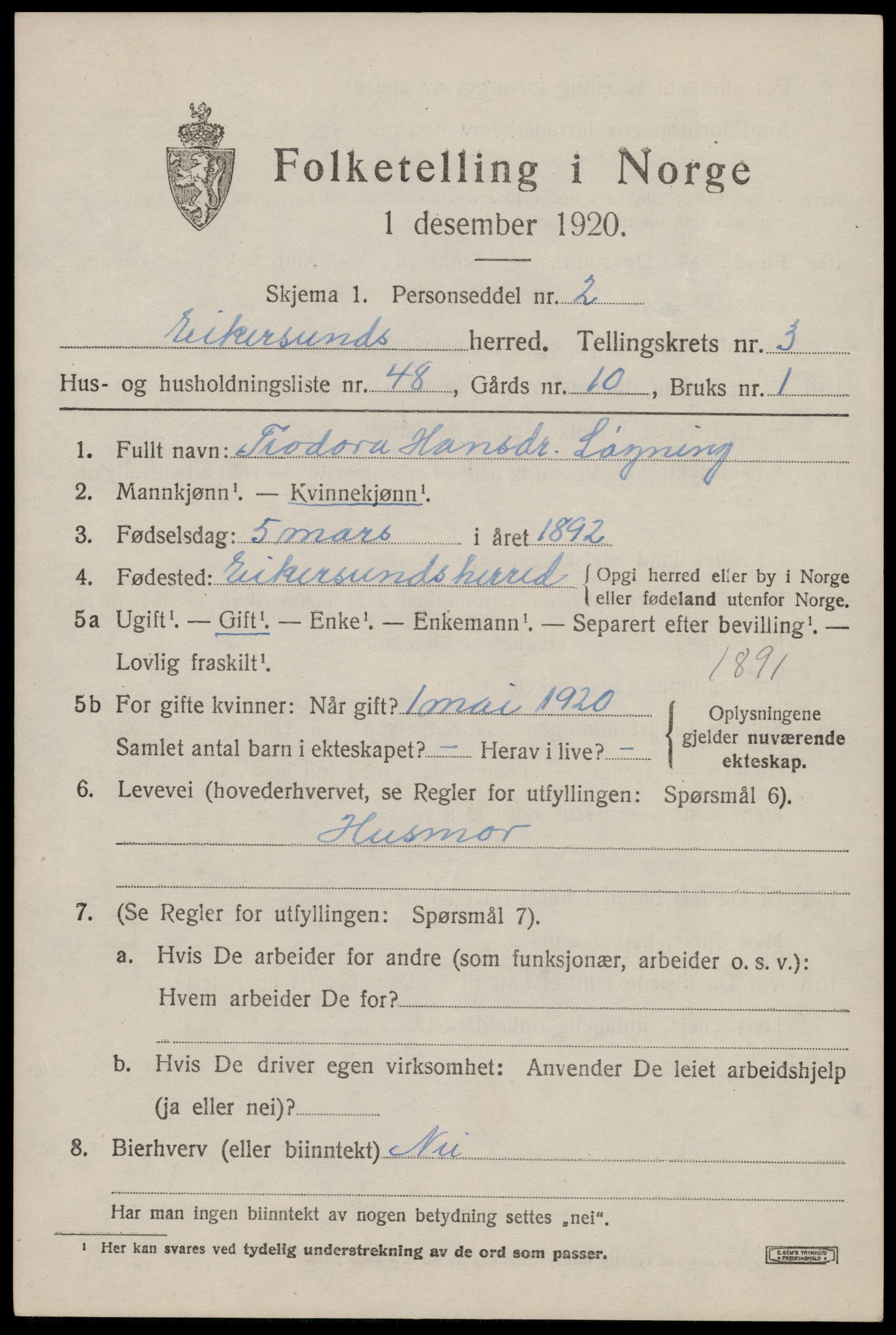 SAST, 1920 census for Eigersund, 1920, p. 2787