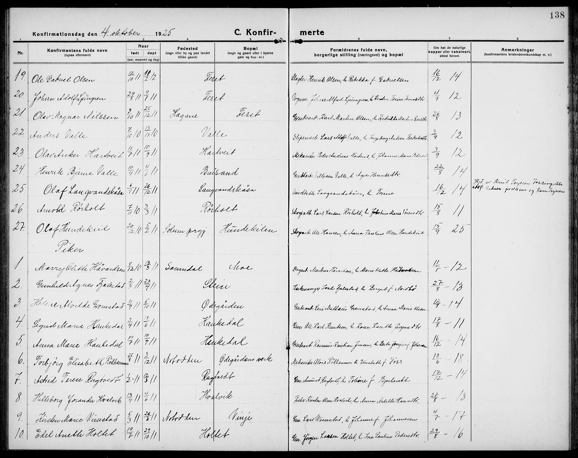 Bamble kirkebøker, AV/SAKO-A-253/G/Ga/L0011: Parish register (copy) no. I 11, 1920-1935, p. 138