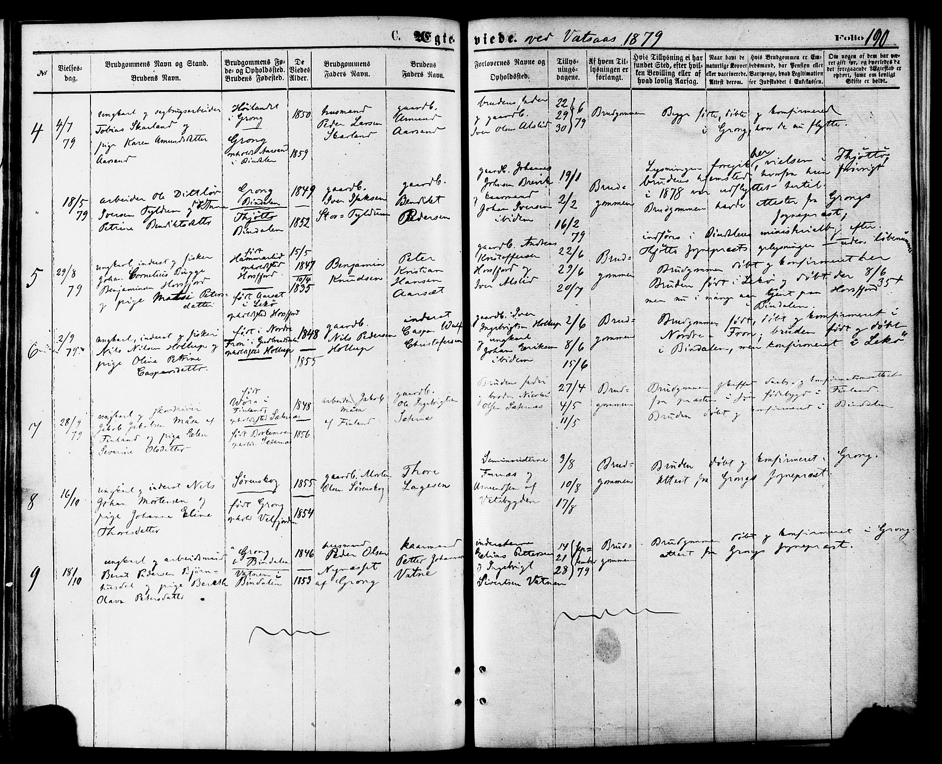 Ministerialprotokoller, klokkerbøker og fødselsregistre - Nordland, AV/SAT-A-1459/810/L0148: Parish register (official) no. 810A09 /1, 1874-1884, p. 190