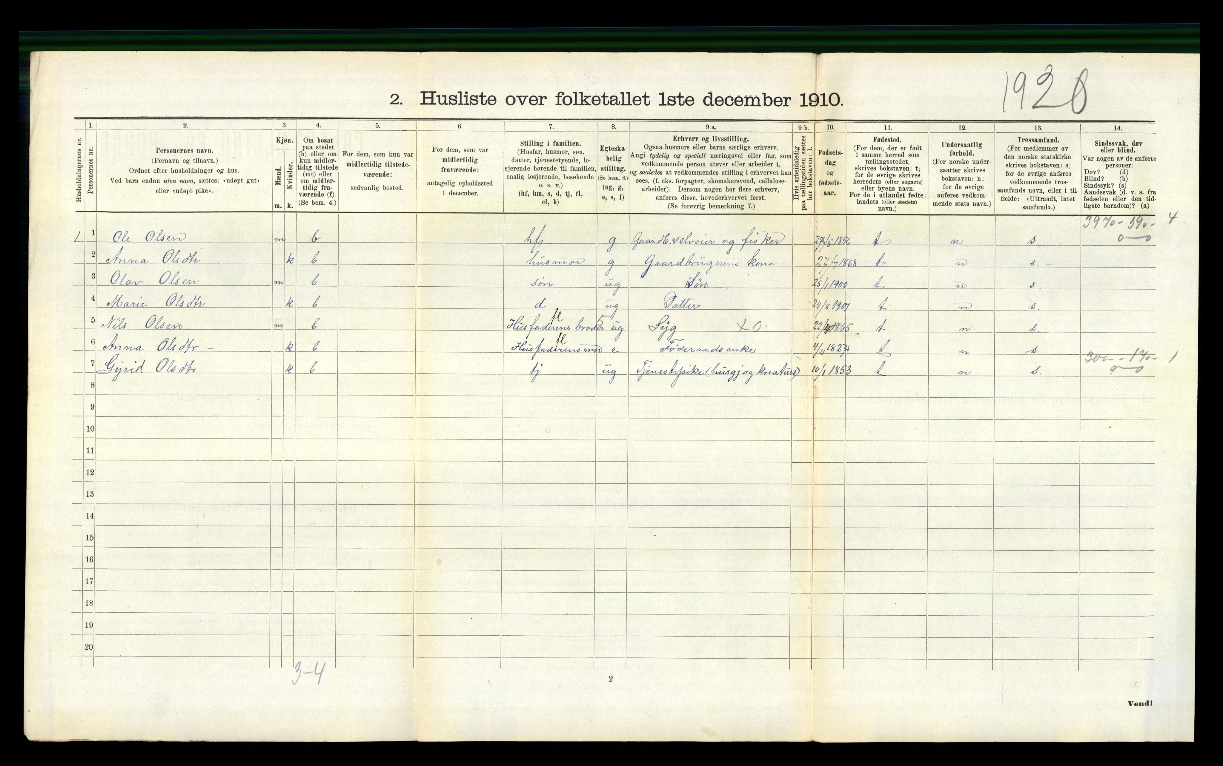 RA, 1910 census for Austevoll, 1910, p. 623