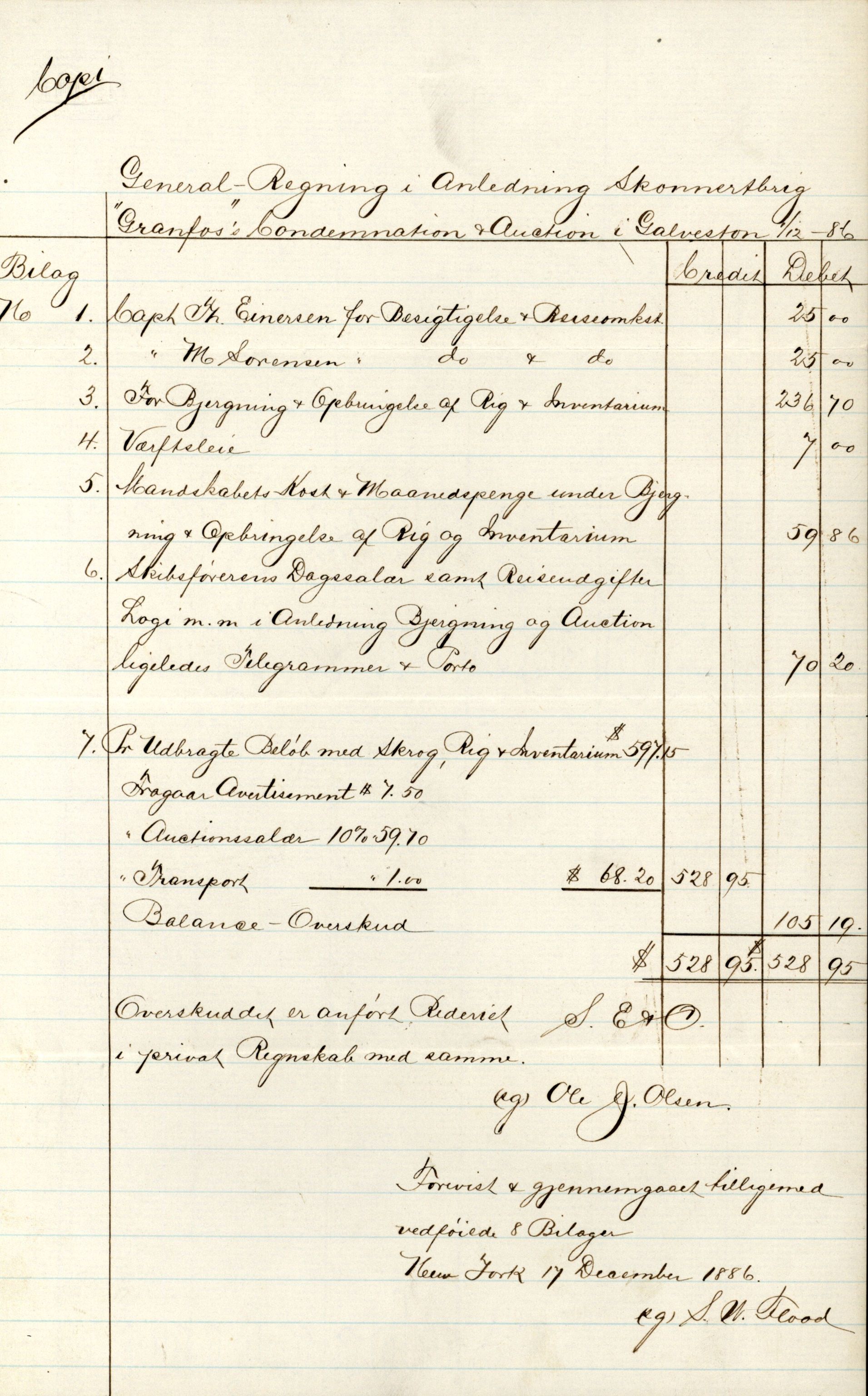 Pa 63 - Østlandske skibsassuranceforening, VEMU/A-1079/G/Ga/L0019/0009: Havaridokumenter / Føyenland, Glengairn, Granfos, Seagull, 1886, p. 12