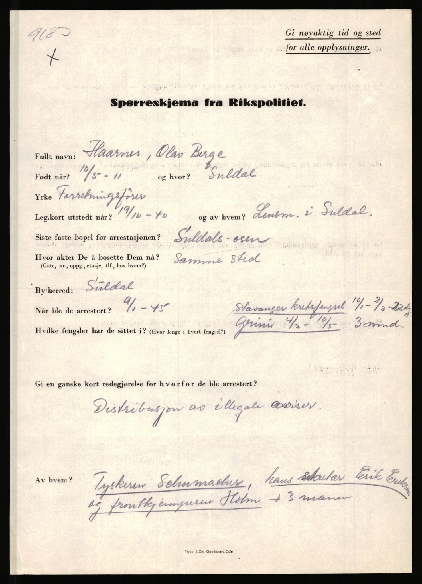 Rikspolitisjefen, AV/RA-S-1560/L/L0007: Heen, Erik C. - Iversen, Trygve, 1940-1945, p. 1043