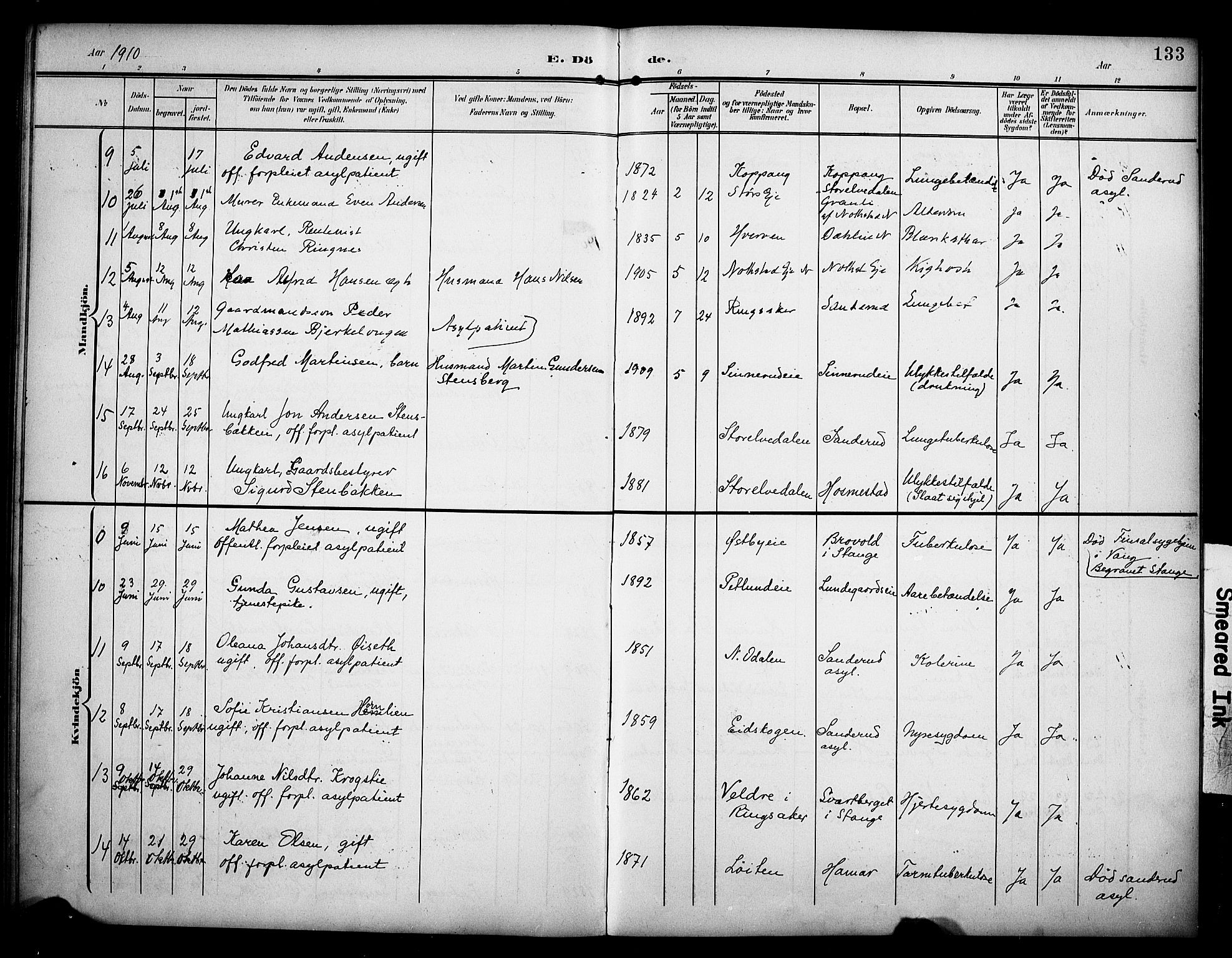 Stange prestekontor, SAH/PREST-002/K/L0022: Parish register (official) no. 22, 1903-1914, p. 133