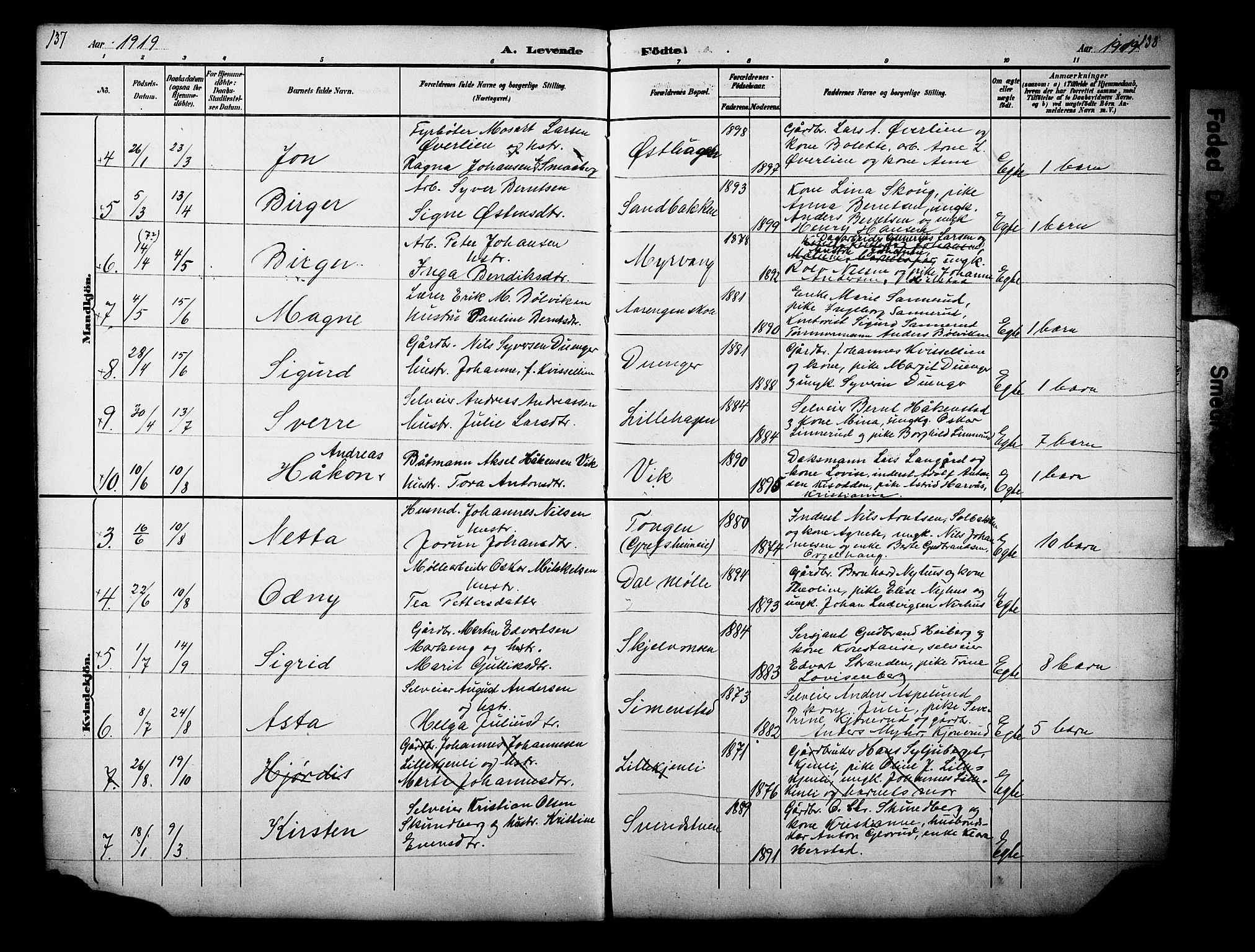 Nes prestekontor, Hedmark, AV/SAH-PREST-020/L/La/L0006: Parish register (copy) no. 6, 1890-1932, p. 137-138