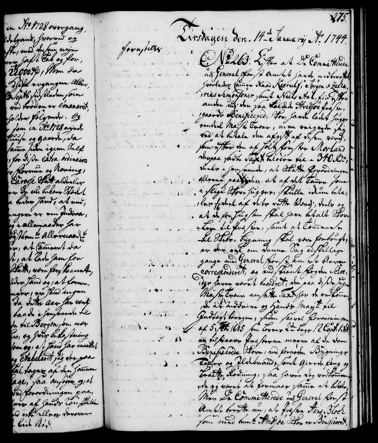 Rentekammeret, Kammerkanselliet, RA/EA-3111/G/Gh/Gha/L0025: Norsk ekstraktmemorialprotokoll (merket RK 53.70), 1743-1744, p. 275