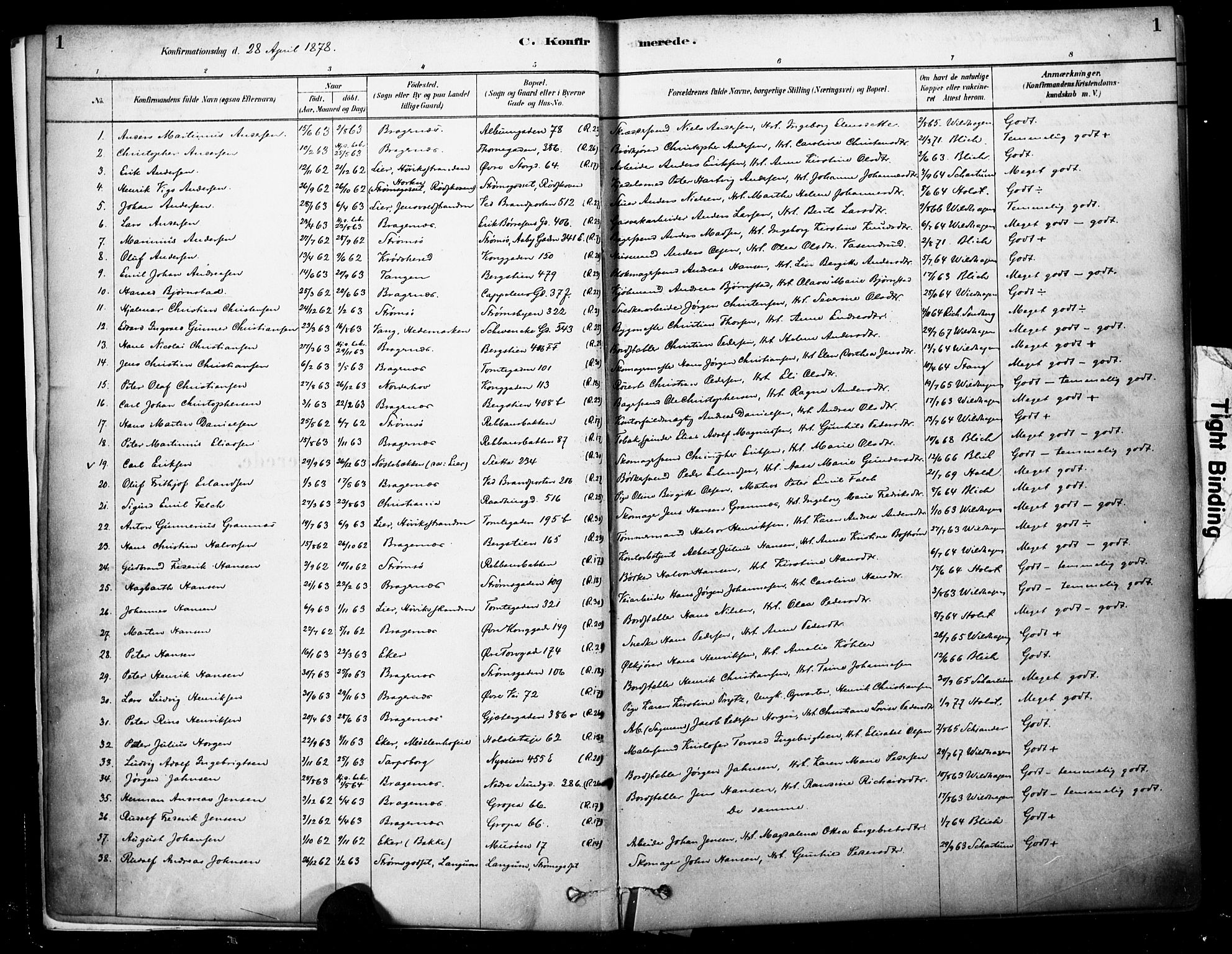 Bragernes kirkebøker, SAKO/A-6/F/Fc/L0005: Parish register (official) no. III 5, 1878-1890, p. 1