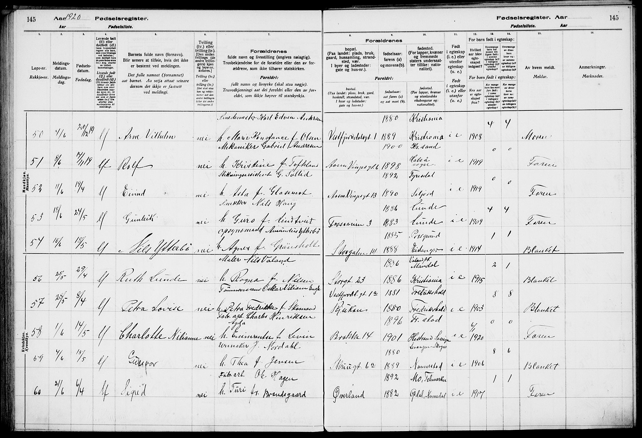 Rjukan kirkebøker, AV/SAKO-A-294/J/Ja/L0001: Birth register no. 1, 1916-1922, p. 145