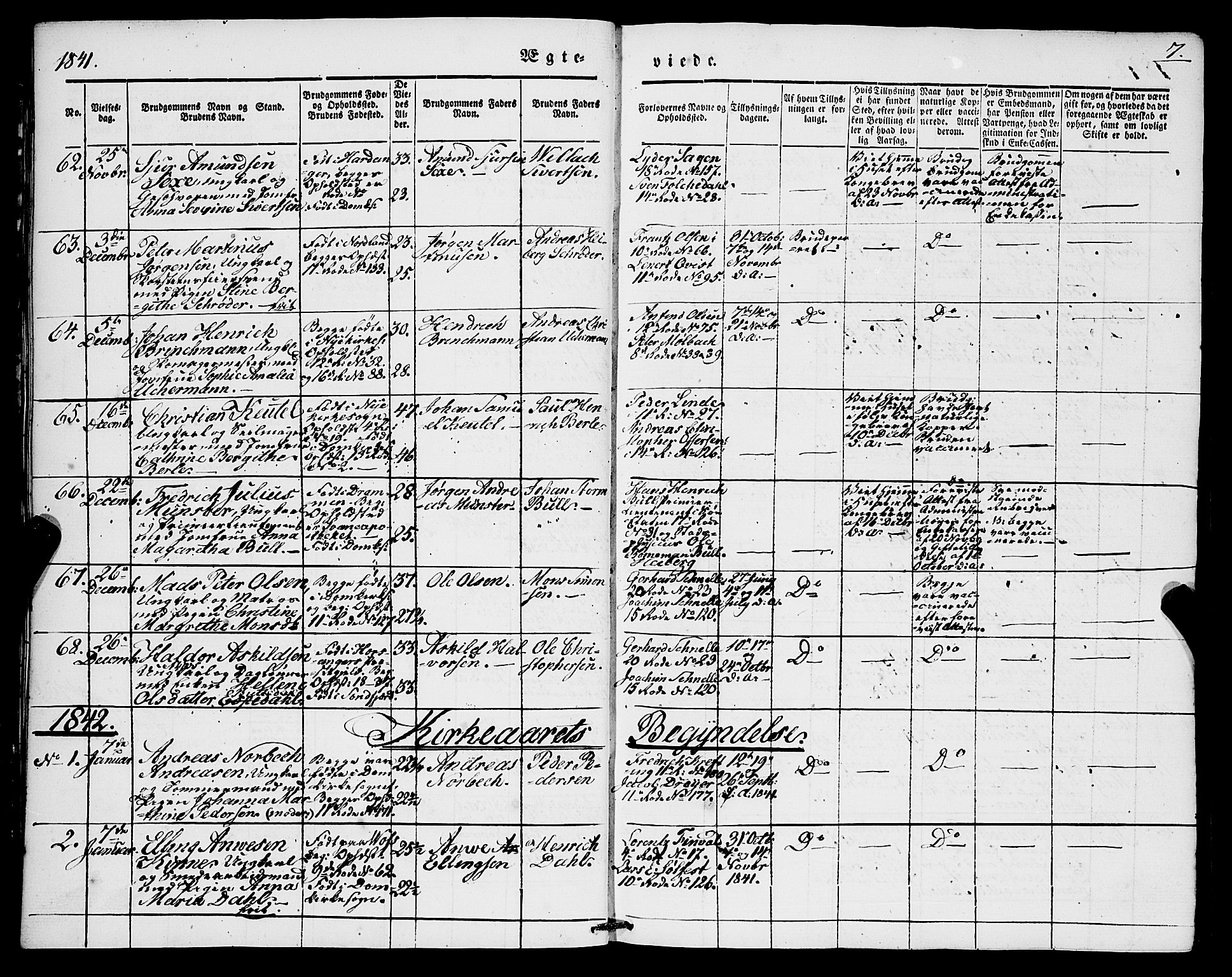 Domkirken sokneprestembete, SAB/A-74801/H/Haa/L0033: Parish register (official) no. D 1, 1841-1853, p. 7