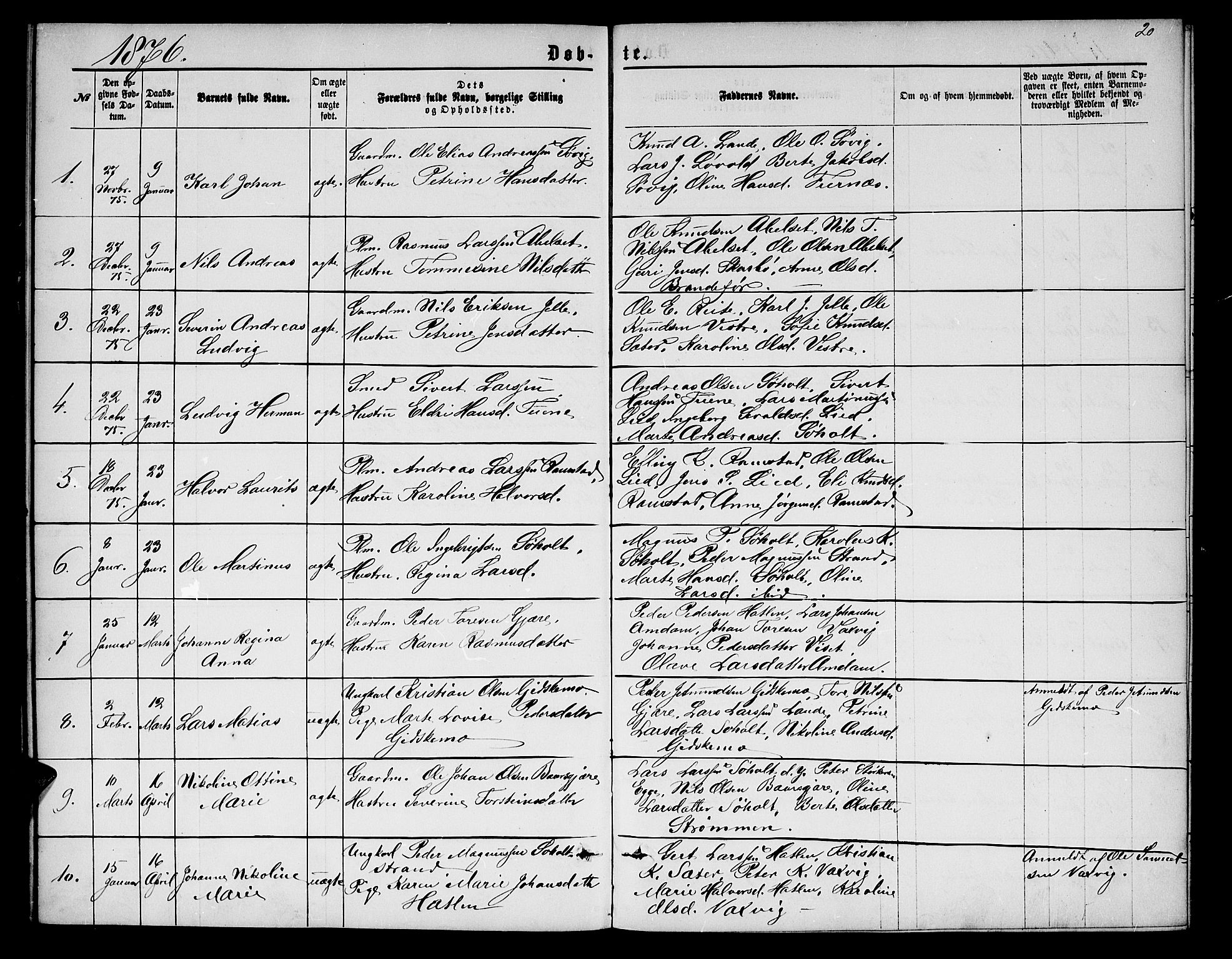 Ministerialprotokoller, klokkerbøker og fødselsregistre - Møre og Romsdal, AV/SAT-A-1454/522/L0325: Parish register (copy) no. 522C04, 1872-1877, p. 20