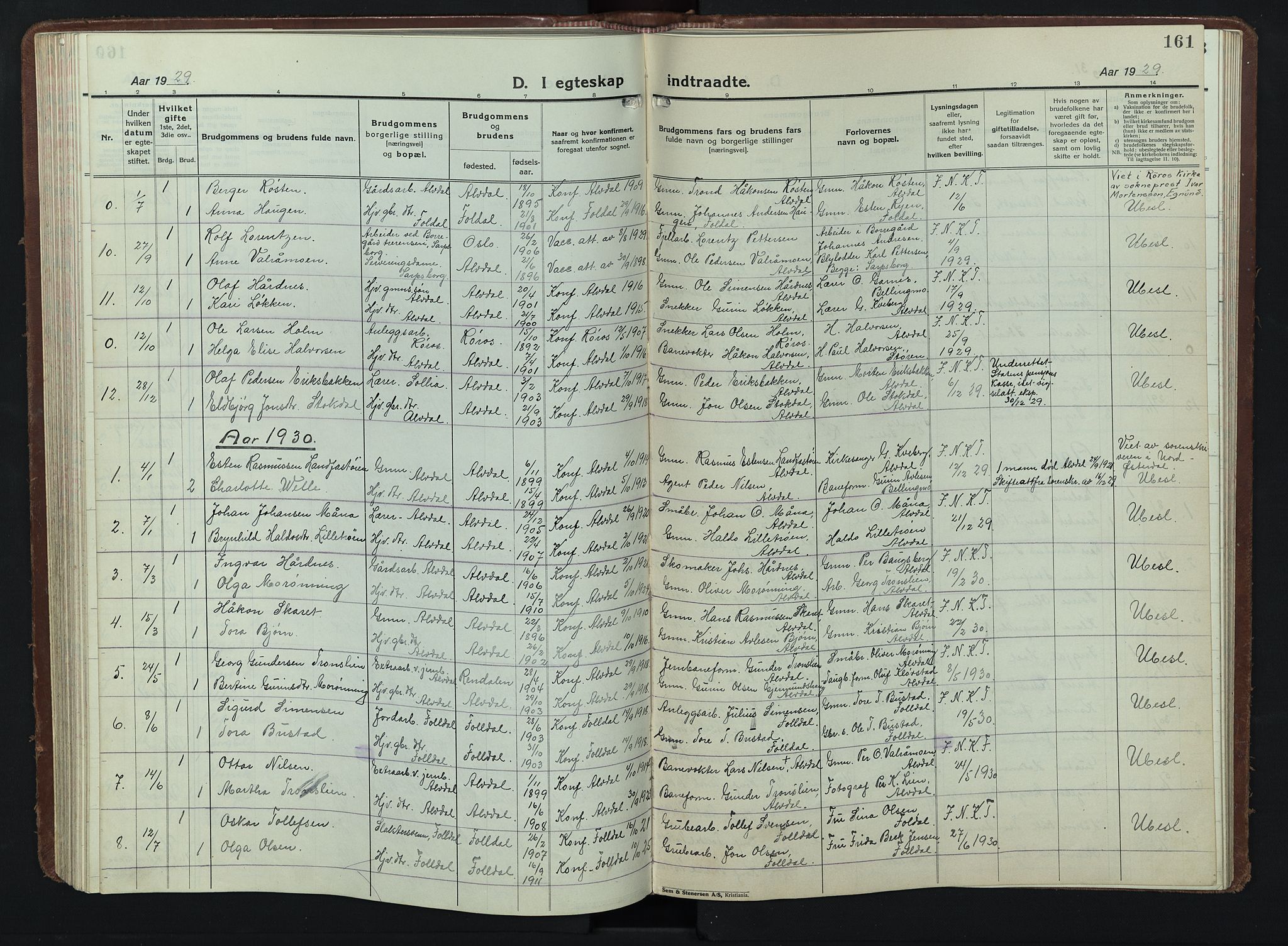Alvdal prestekontor, AV/SAH-PREST-060/H/Ha/Hab/L0007: Parish register (copy) no. 7, 1924-1945, p. 161