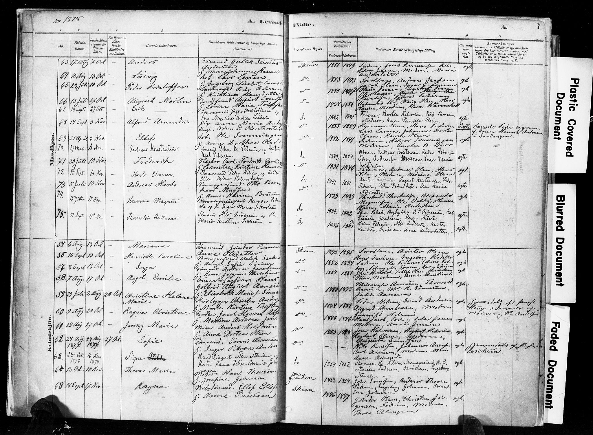 Skien kirkebøker, AV/SAKO-A-302/F/Fa/L0009: Parish register (official) no. 9, 1878-1890, p. 7