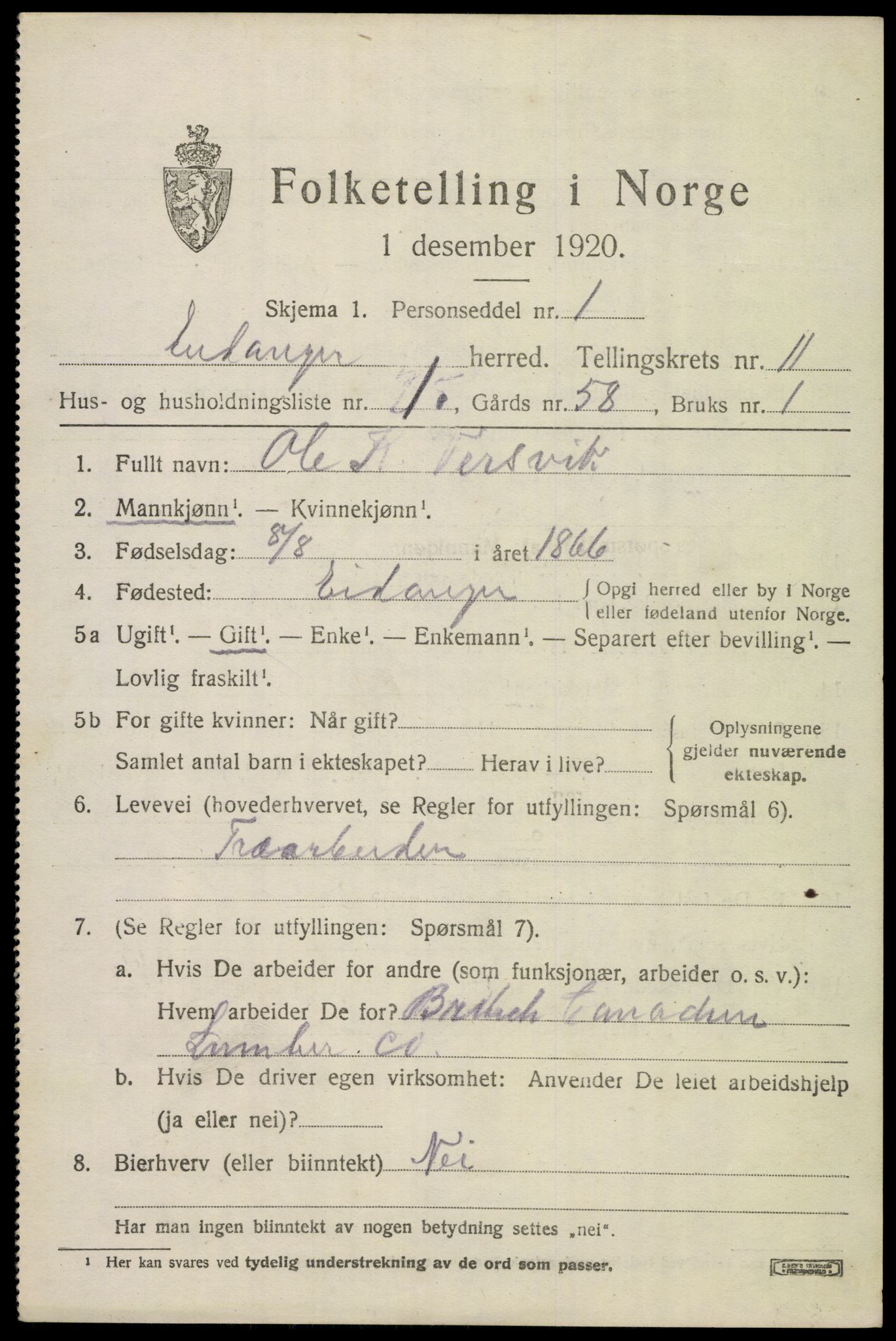 SAKO, 1920 census for Eidanger, 1920, p. 6670