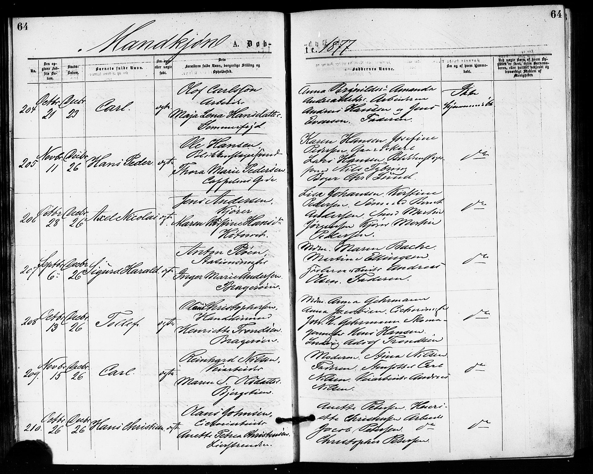 Bragernes kirkebøker, AV/SAKO-A-6/F/Fb/L0005: Parish register (official) no. II 5, 1875-1877, p. 64