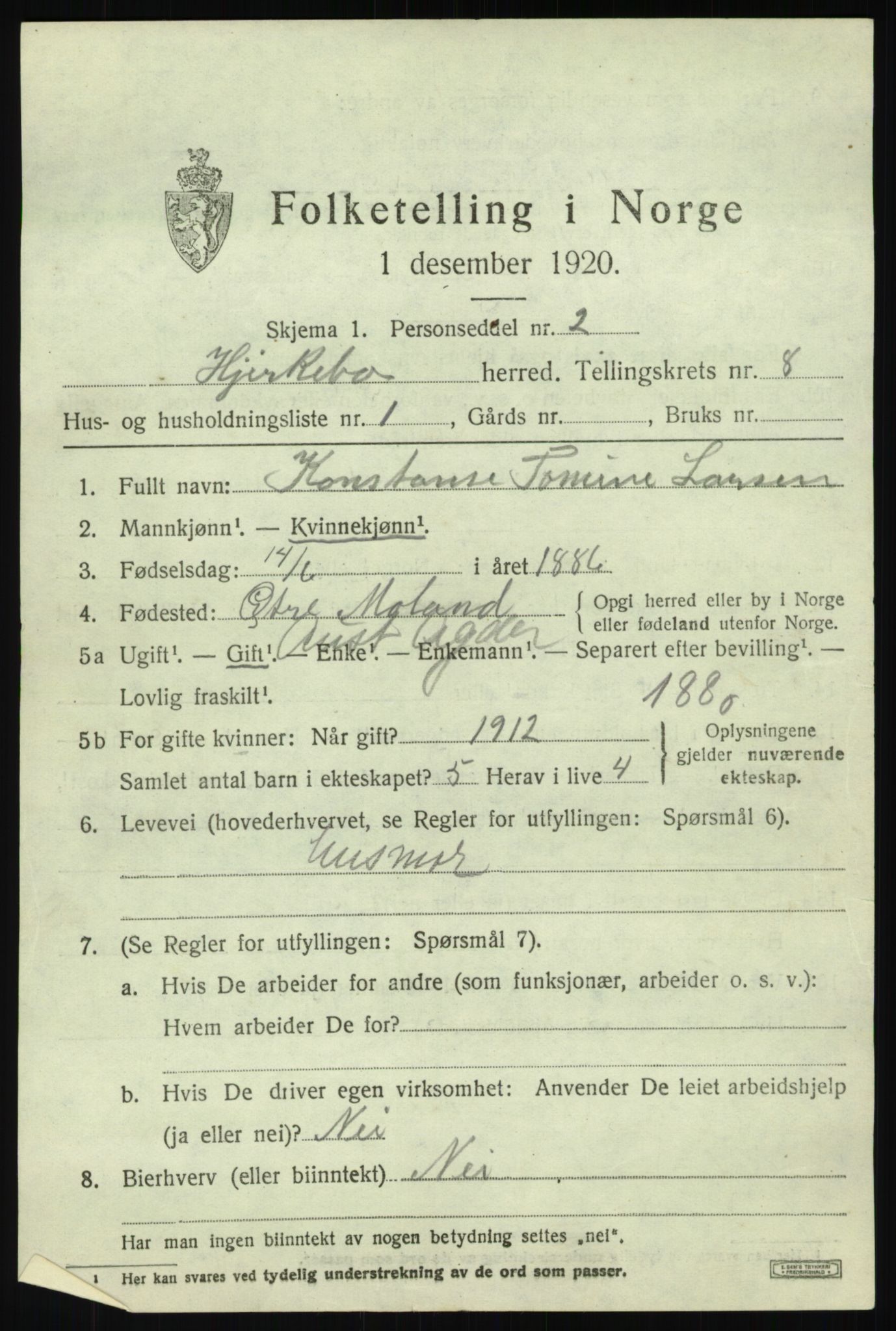 SAB, 1920 census for Kyrkjebø, 1920, p. 3675