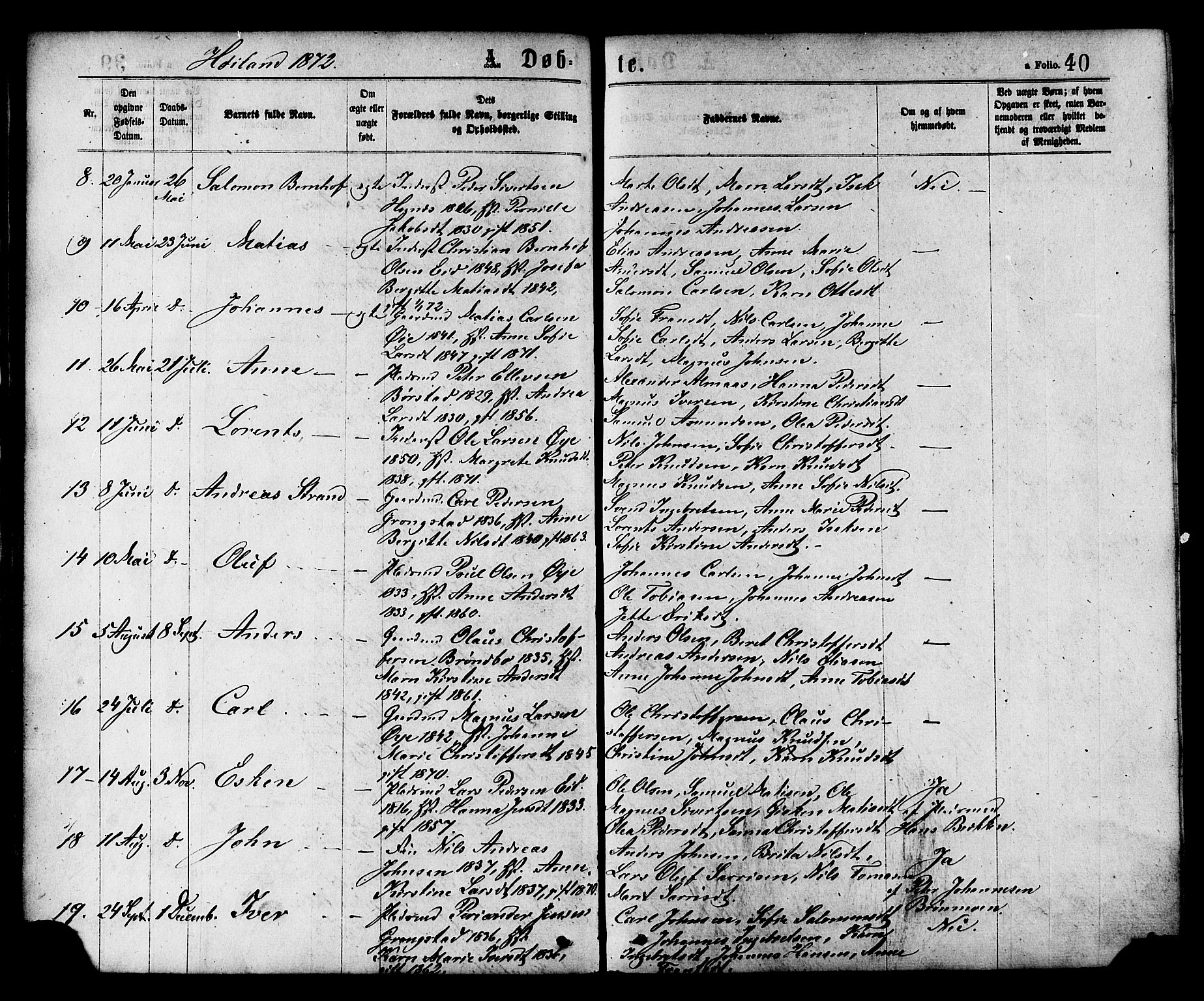 Ministerialprotokoller, klokkerbøker og fødselsregistre - Nord-Trøndelag, AV/SAT-A-1458/758/L0516: Parish register (official) no. 758A03 /2, 1869-1879, p. 40