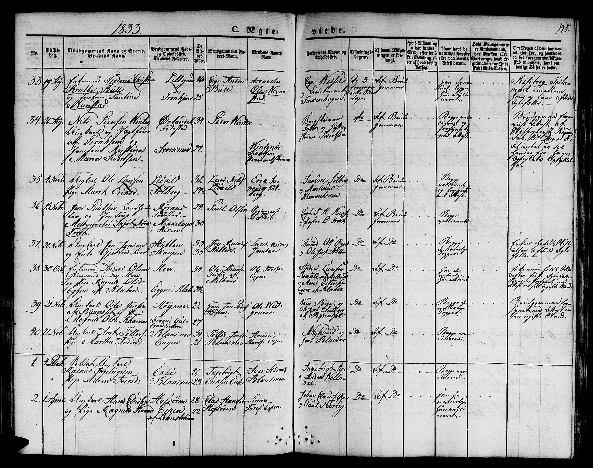 Ministerialprotokoller, klokkerbøker og fødselsregistre - Sør-Trøndelag, SAT/A-1456/668/L0804: Parish register (official) no. 668A04, 1826-1839, p. 175