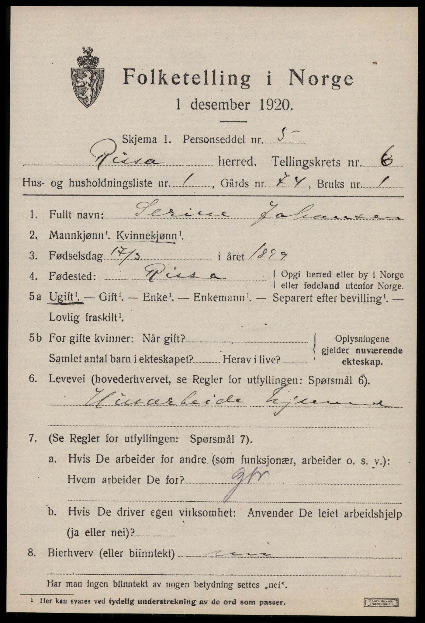 SAT, 1920 census for Rissa, 1920, p. 4327
