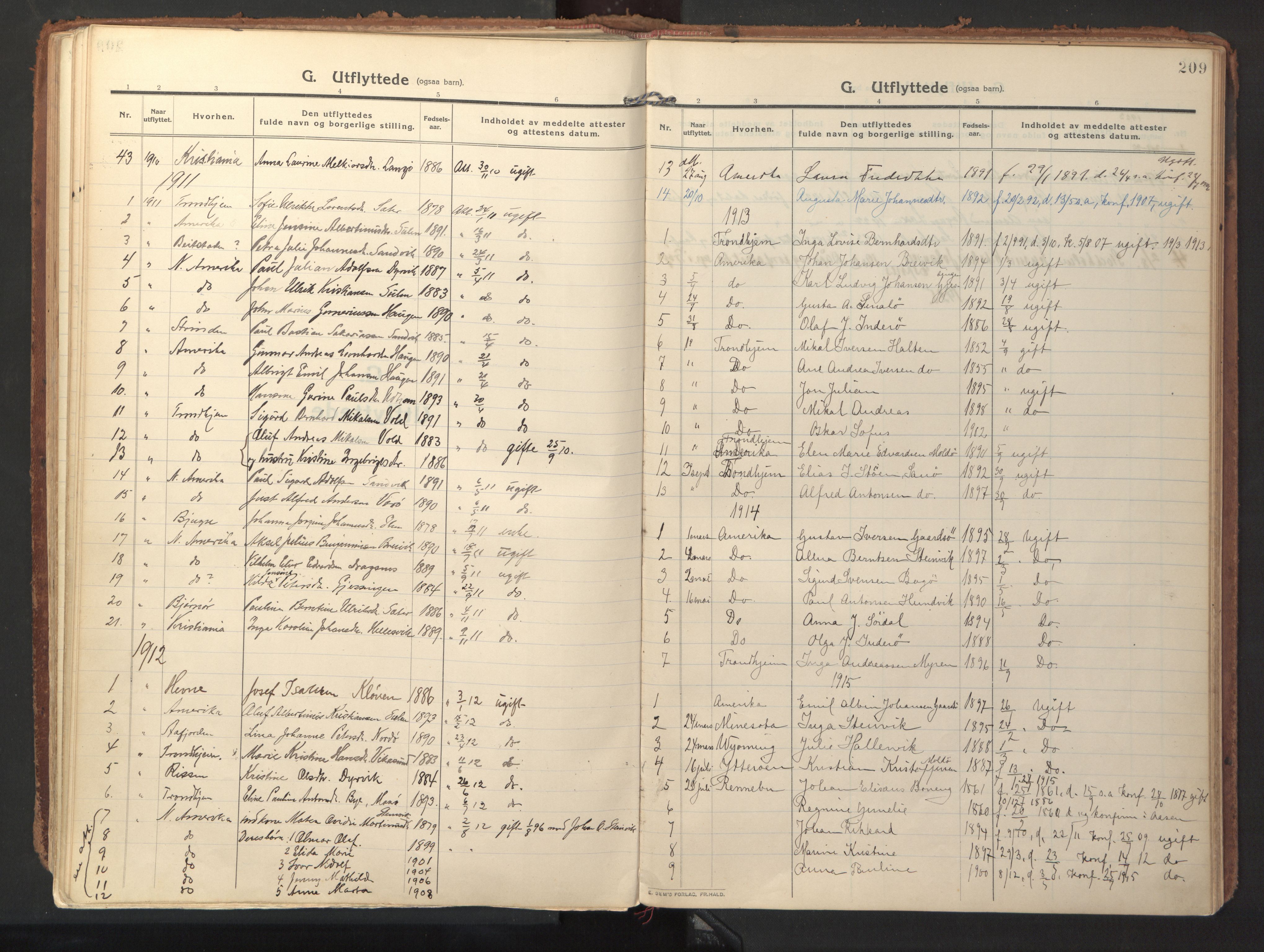 Ministerialprotokoller, klokkerbøker og fødselsregistre - Sør-Trøndelag, SAT/A-1456/640/L0581: Parish register (official) no. 640A06, 1910-1924, p. 209