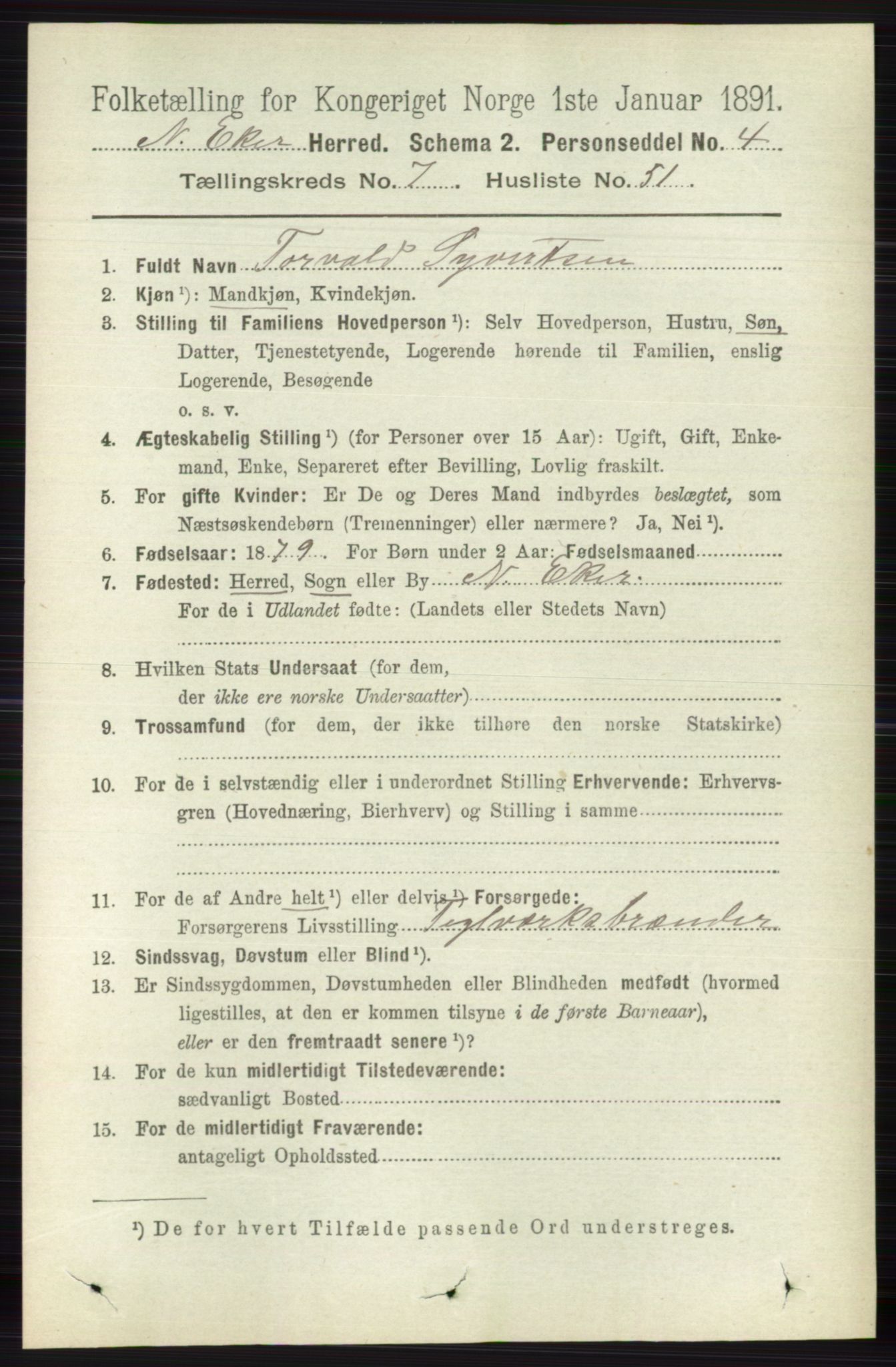 RA, 1891 census for 0625 Nedre Eiker, 1891, p. 3768