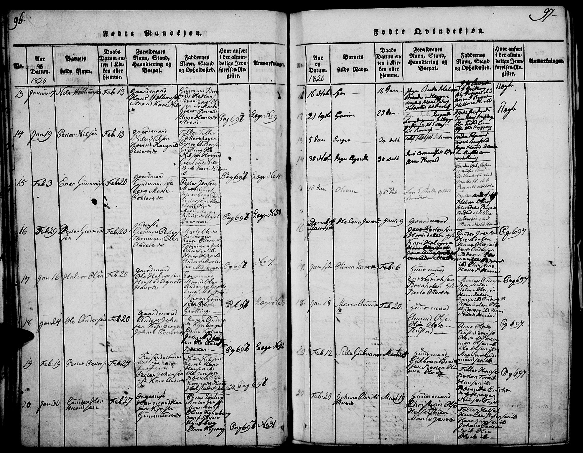 Elverum prestekontor, AV/SAH-PREST-044/H/Ha/Haa/L0007: Parish register (official) no. 7, 1815-1830, p. 96-97