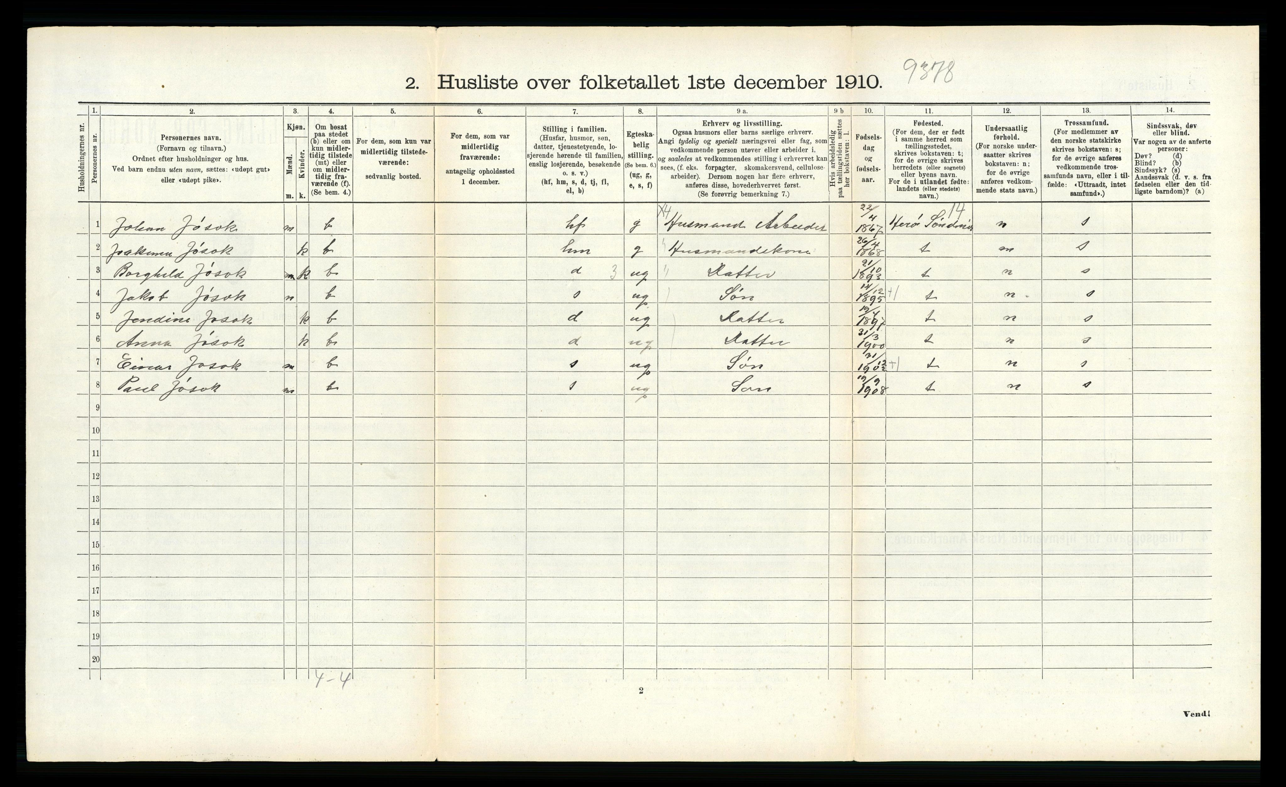 RA, 1910 census for Vågan, 1910, p. 1236