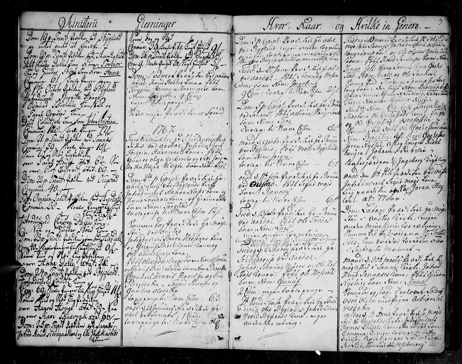 Bygland sokneprestkontor, SAK/1111-0006/F/Fa/Fab/L0002: Parish register (official) no. A 2, 1766-1816, p. 3