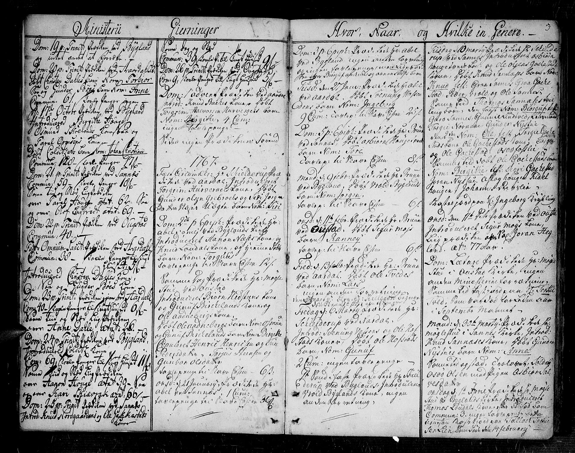 Bygland sokneprestkontor, AV/SAK-1111-0006/F/Fa/Fab/L0002: Parish register (official) no. A 2, 1766-1816, p. 3