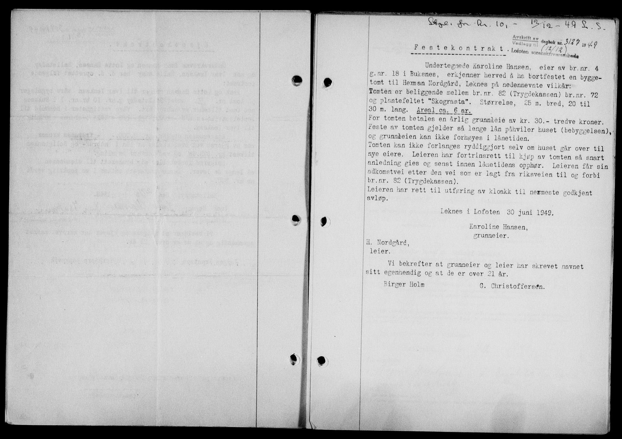 Lofoten sorenskriveri, SAT/A-0017/1/2/2C/L0022a: Mortgage book no. 22a, 1949-1950, Diary no: : 3127/1949