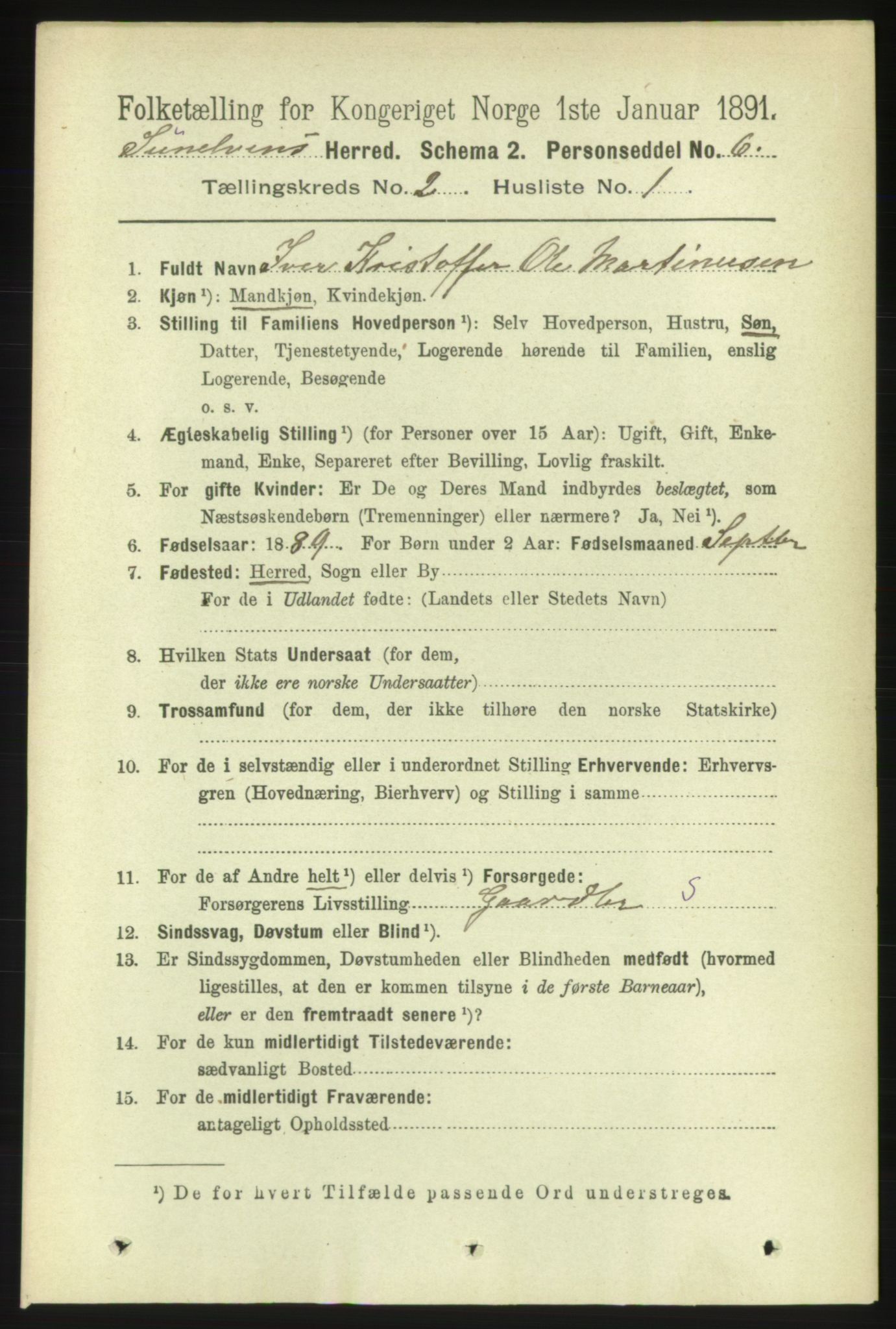 RA, 1891 census for 1523 Sunnylven, 1891, p. 385