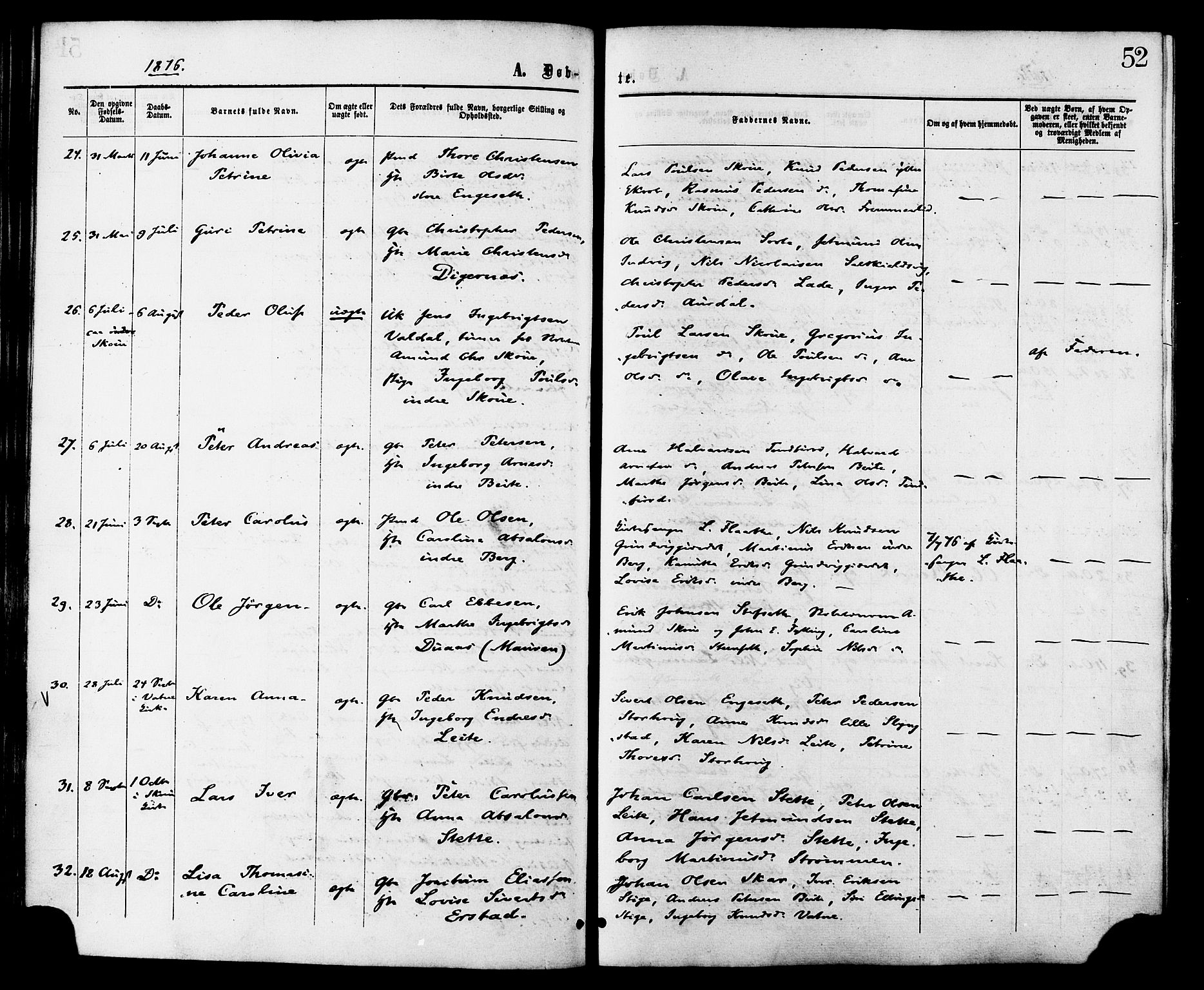 Ministerialprotokoller, klokkerbøker og fødselsregistre - Møre og Romsdal, AV/SAT-A-1454/524/L0355: Parish register (official) no. 524A07, 1864-1879, p. 52
