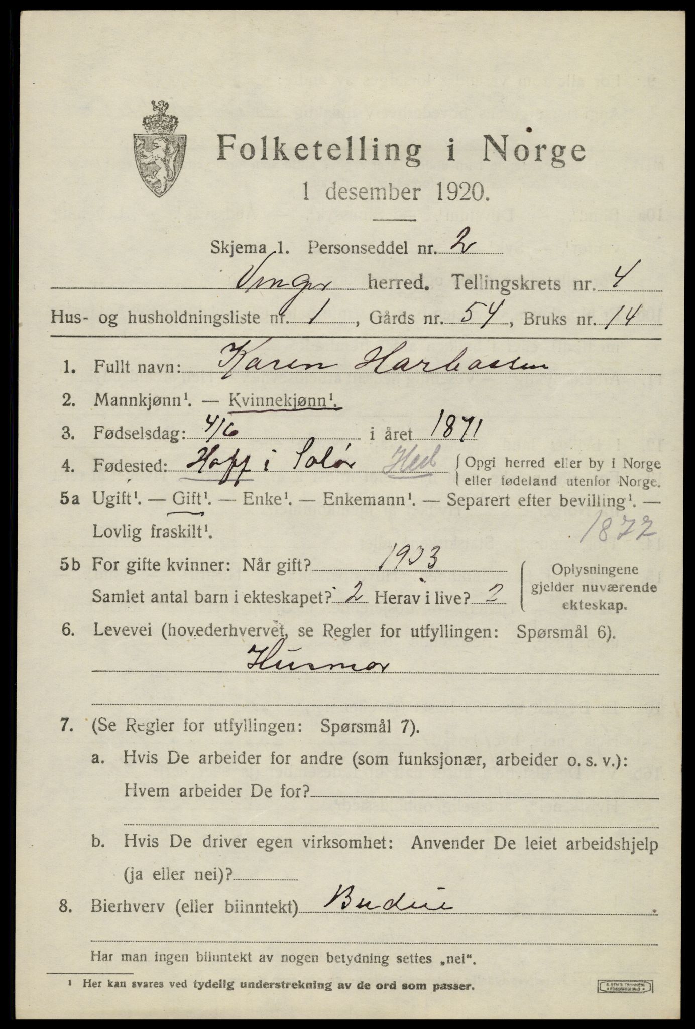 SAH, 1920 census for Vinger, 1920, p. 5228